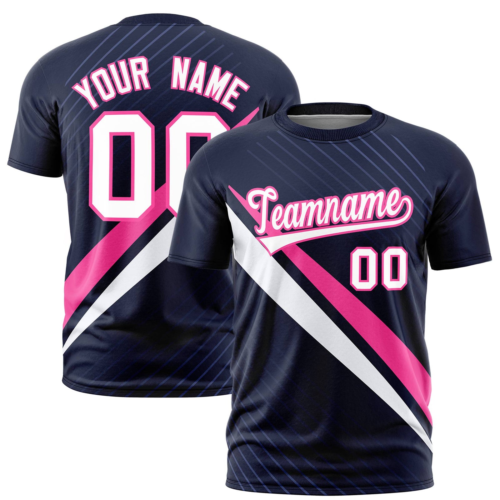 Custom Navy Pink-White Personalized Slash Pattern Performance T-Shirt