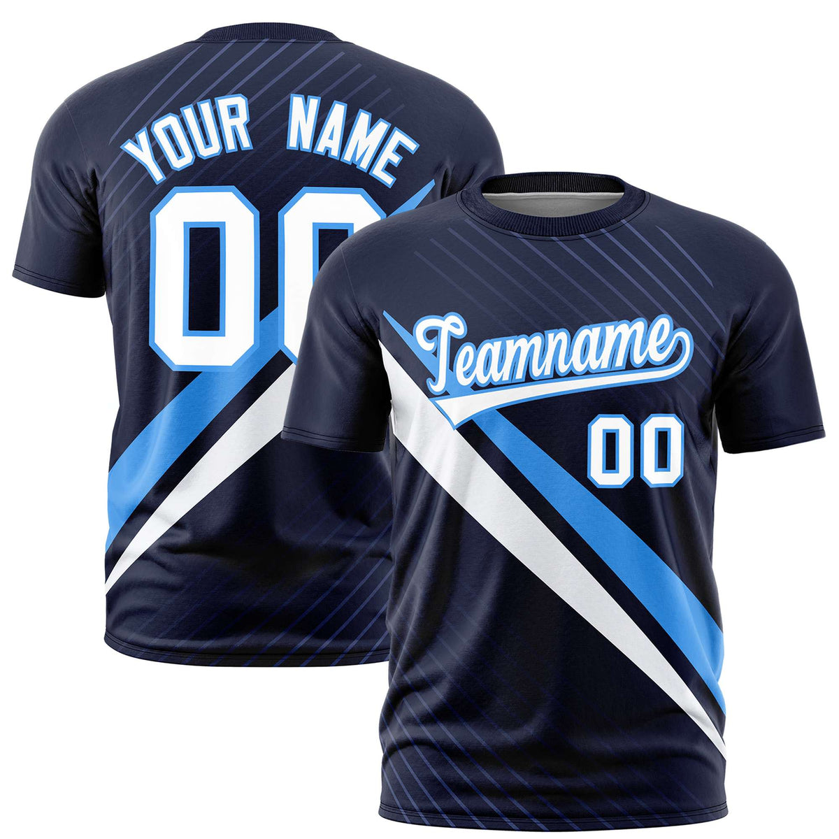 Custom Navy Powder Blue-White Personalized Slash Pattern Performance T-Shirt