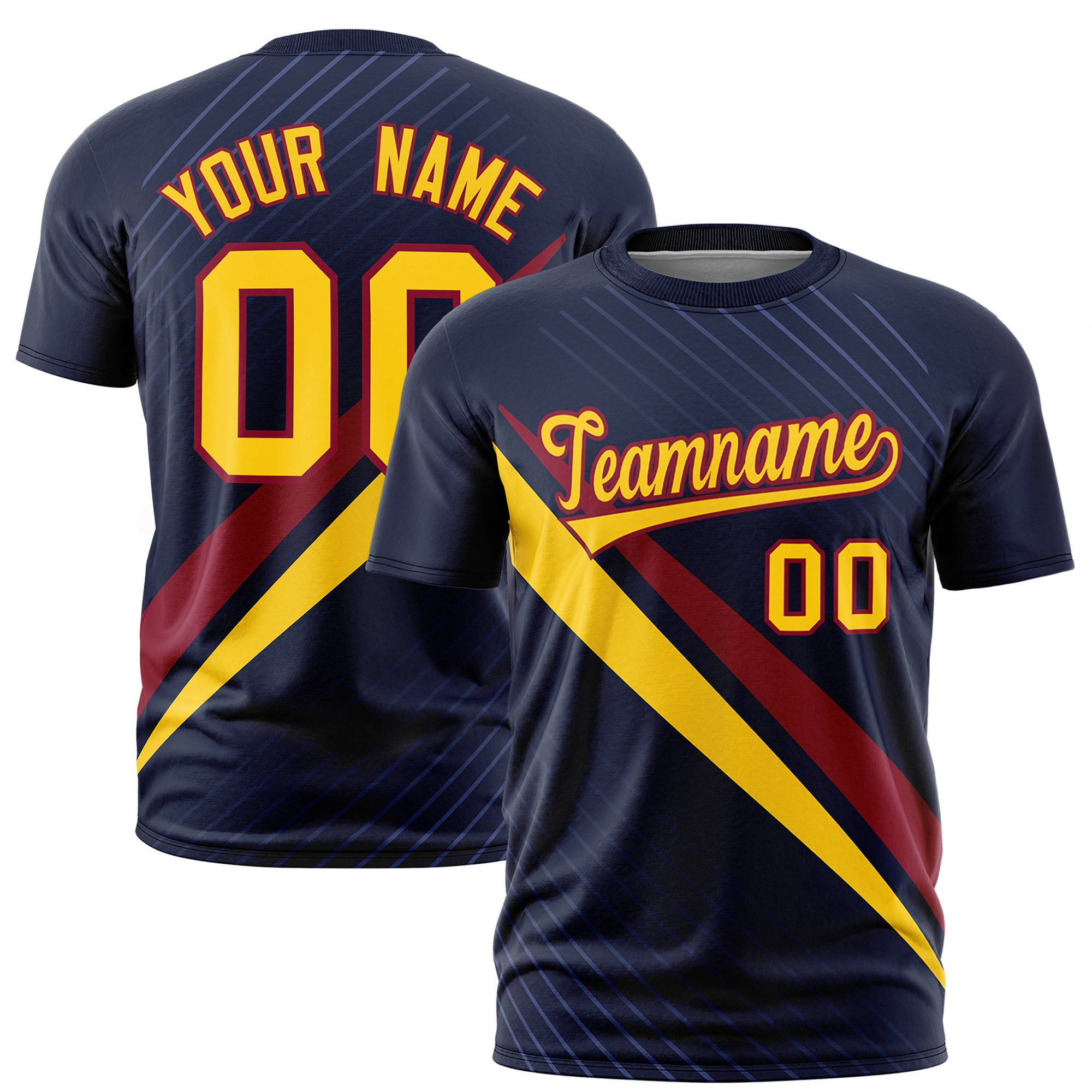 Custom Navy Crimson-Gold 01 Personalized Slash Pattern Performance T-Shirt