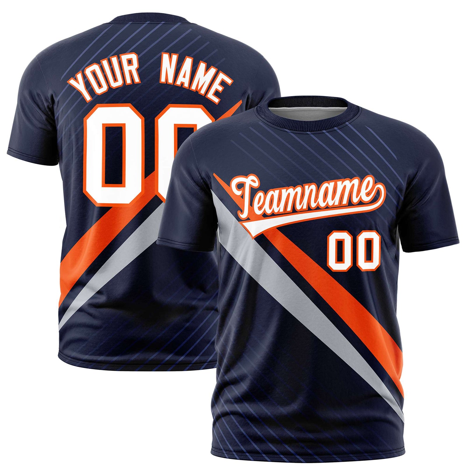 Custom Navy Orange-Gray Personalized Slash Pattern Performance T-Shirt