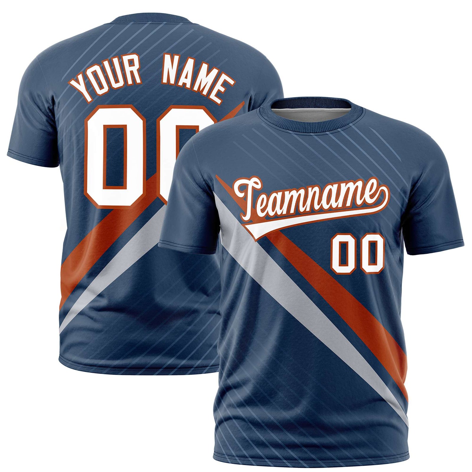 Custom Midnight Blue-Texas Orange Gray Personalized Slash Pattern Performance T-Shirt