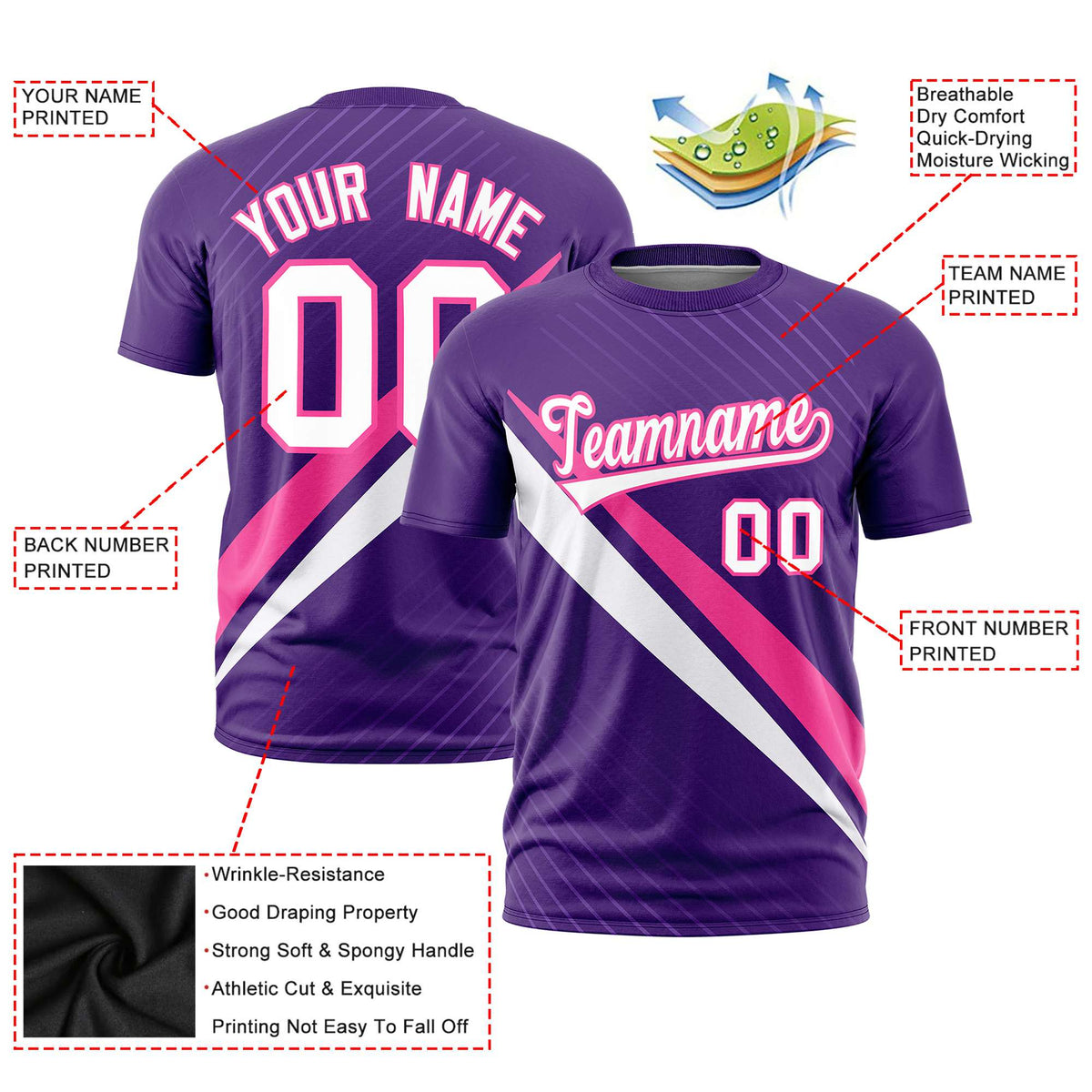 Custom Purple Pink-White Personalized Slash Pattern Performance T-Shirt