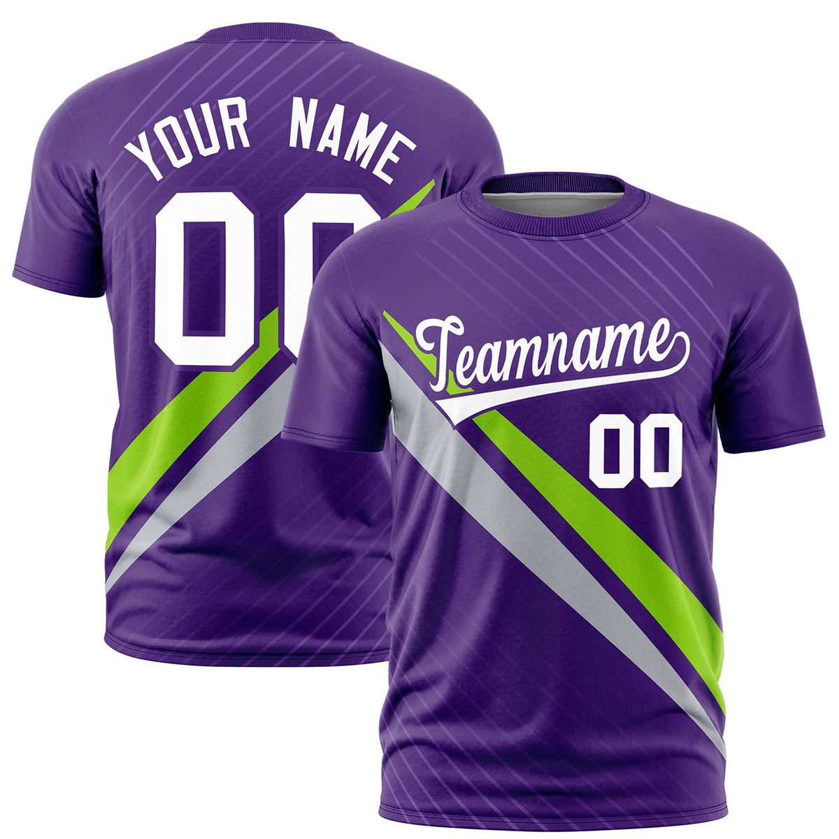 Custom Purple Neon Green-Gray Personalized Slash Pattern Performance T-Shirt