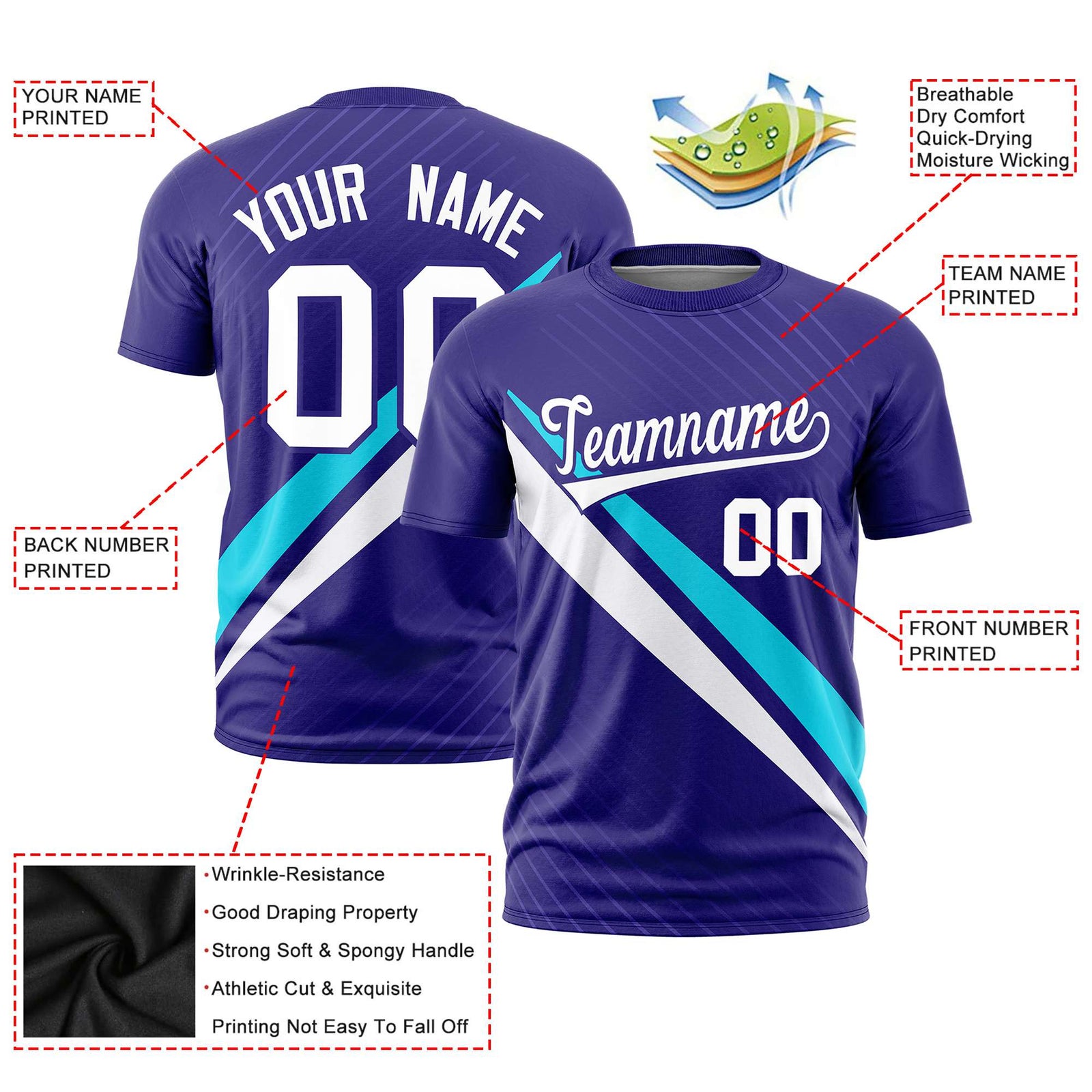 Custom Purple White-Powder Blue Personalized Slash Pattern Performance T-Shirt