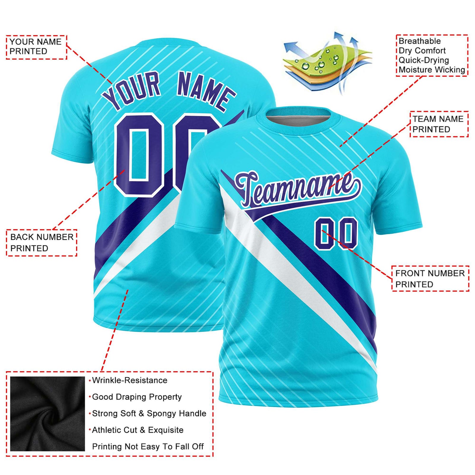 Custom Sky Blue-Purple White Personalized Slash Pattern Performance T-Shirt
