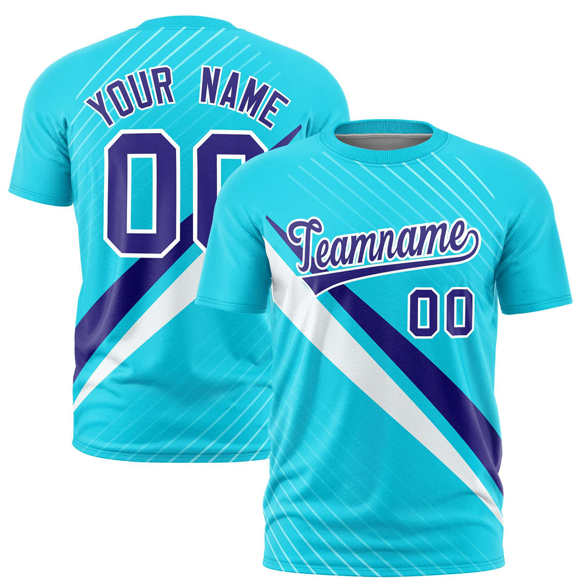 Custom Sky Blue-Purple White Personalized Slash Pattern Performance T-Shirt