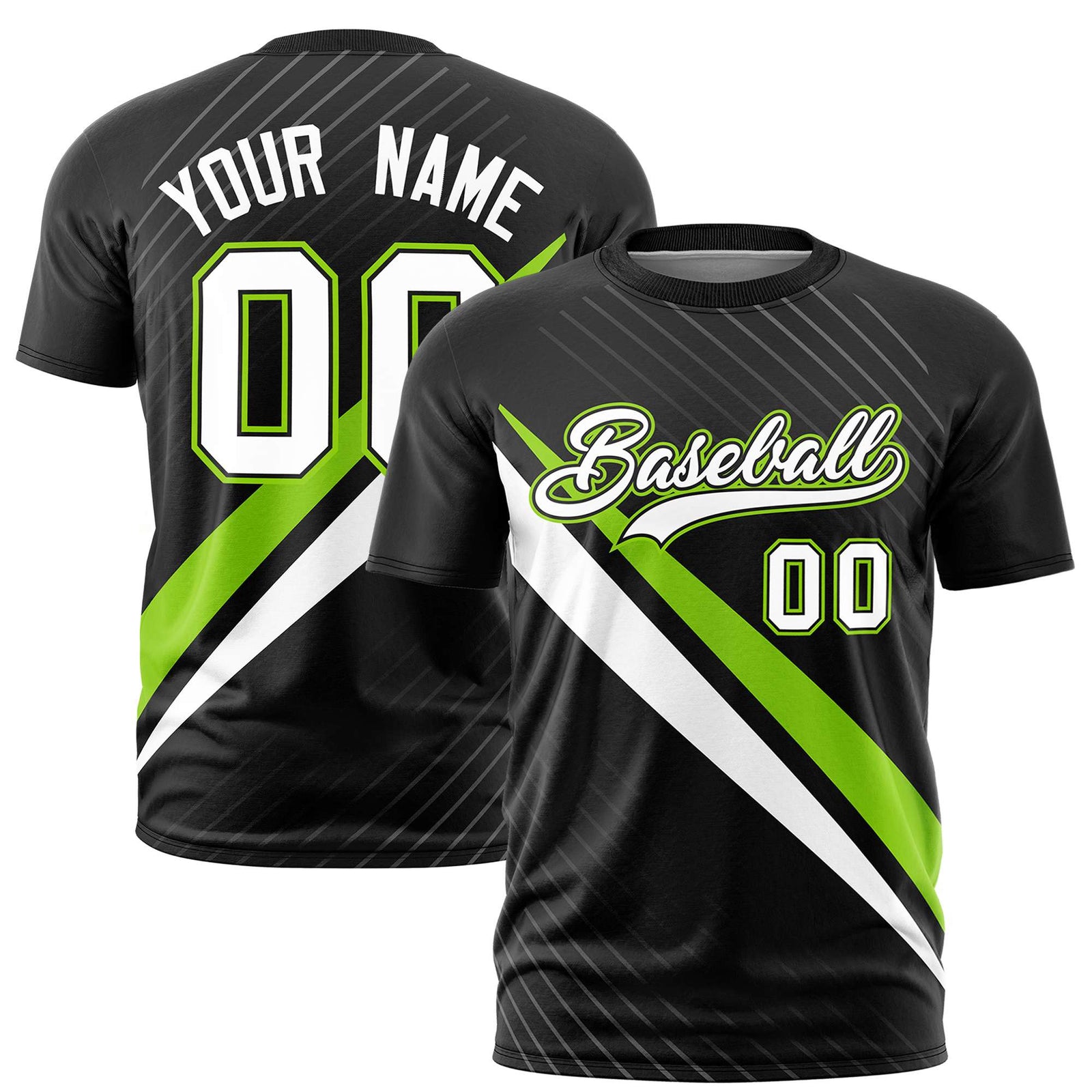 Custom Black Neon Green-White Personalized Slash Pattern Performance T-Shirt