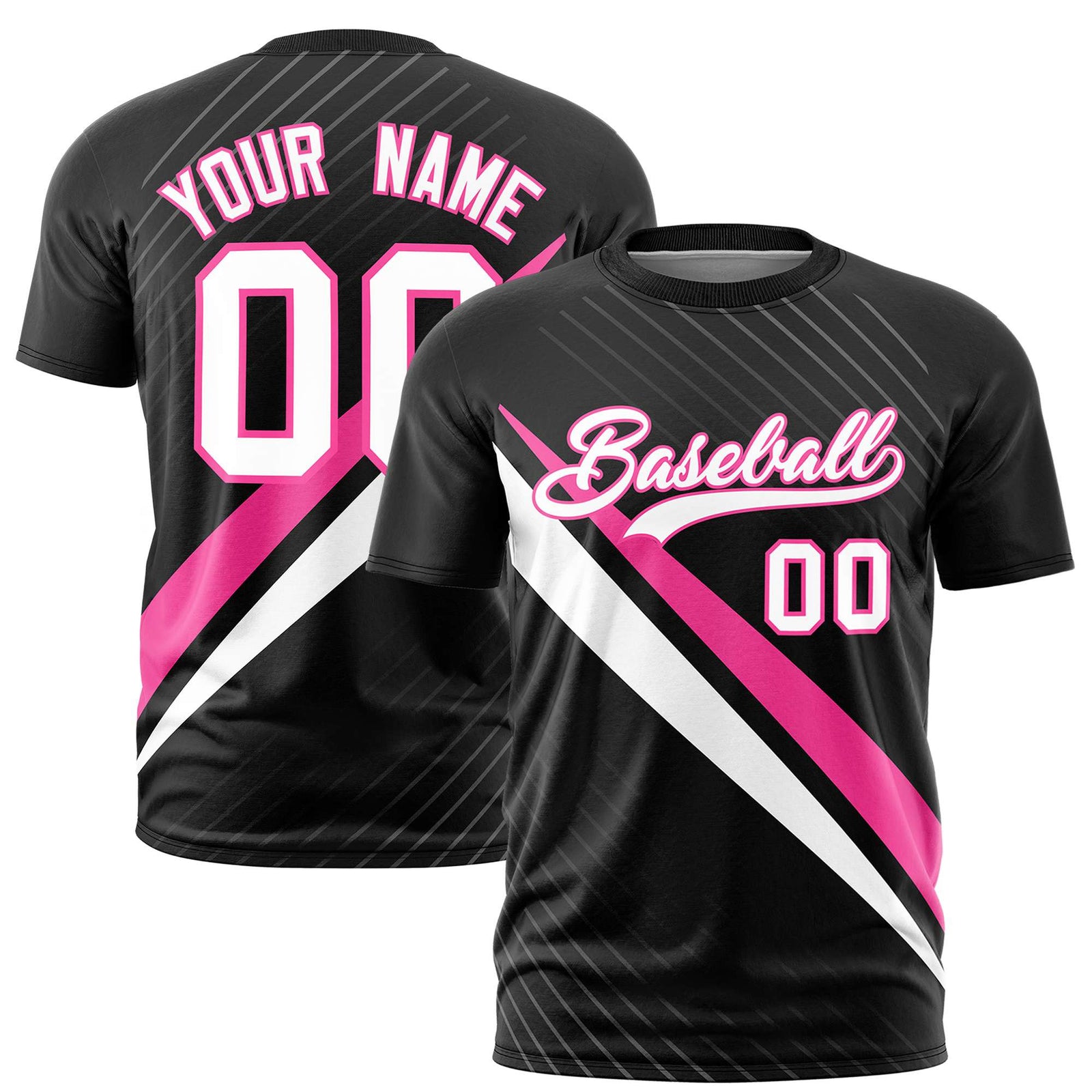 Custom Black Pink-White Personalized Slash Pattern Performance T-Shirt