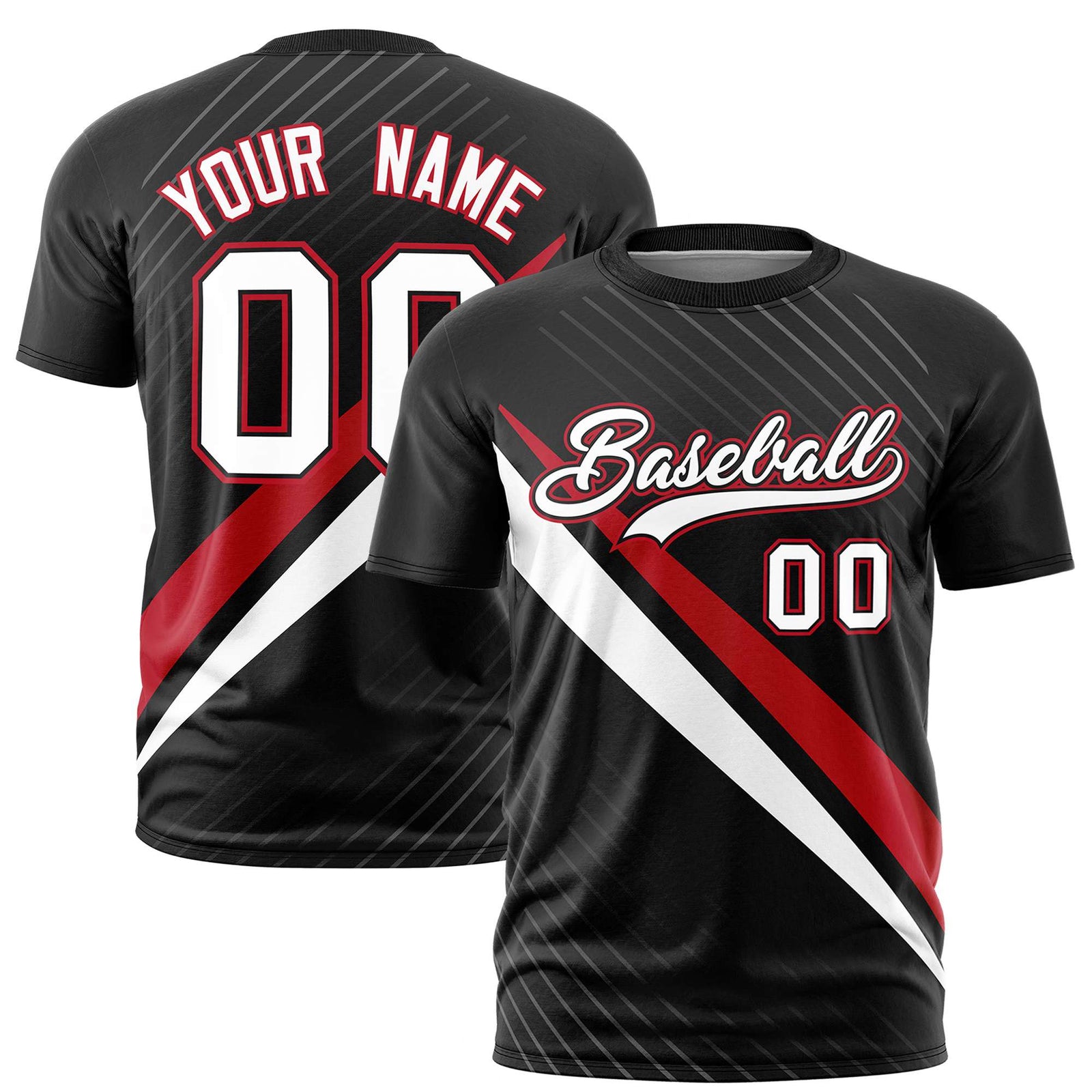 Custom Black Red-White Personalized Slash Pattern Performance T-Shirt