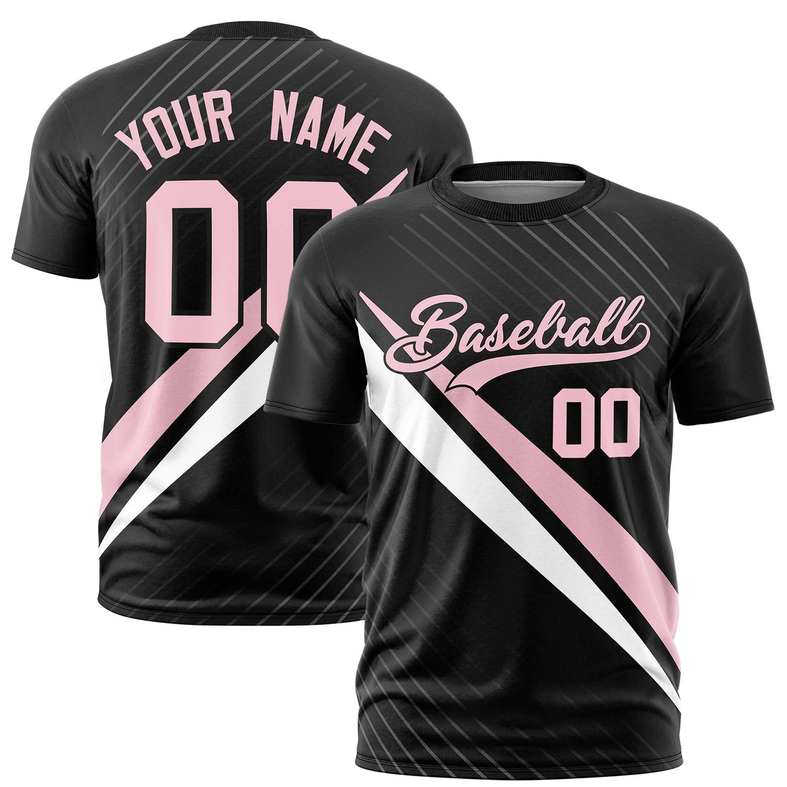 Custom Black Light Pink-White Personalized Slash Pattern Performance T-Shirt
