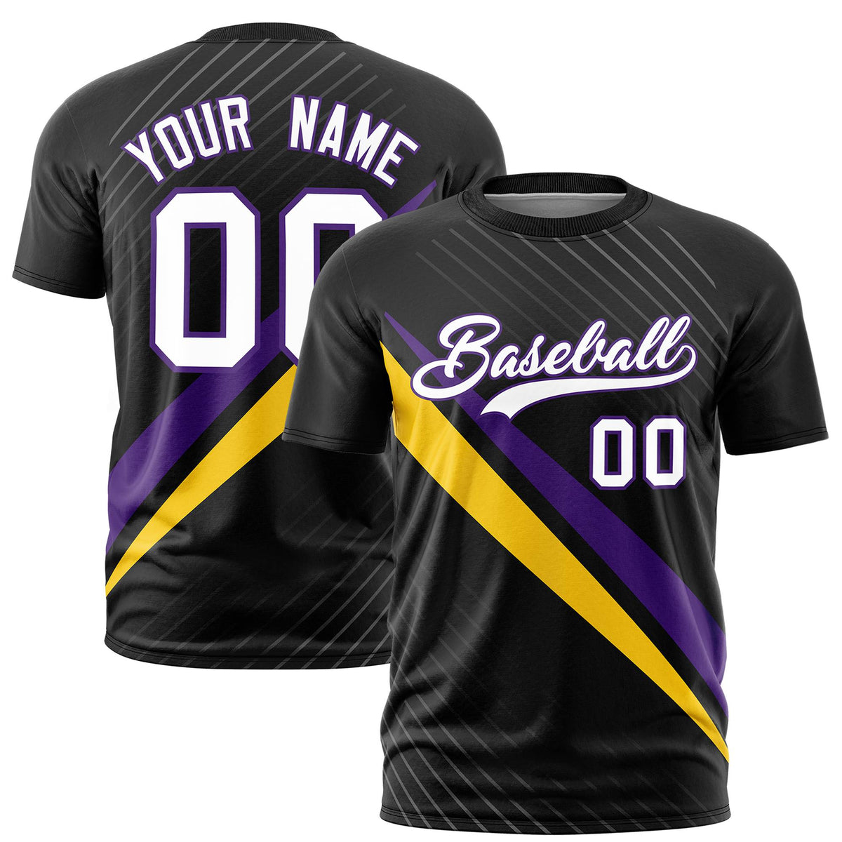 Custom Black Purple-Gold 01 Personalized Slash Pattern Performance T-Shirt
