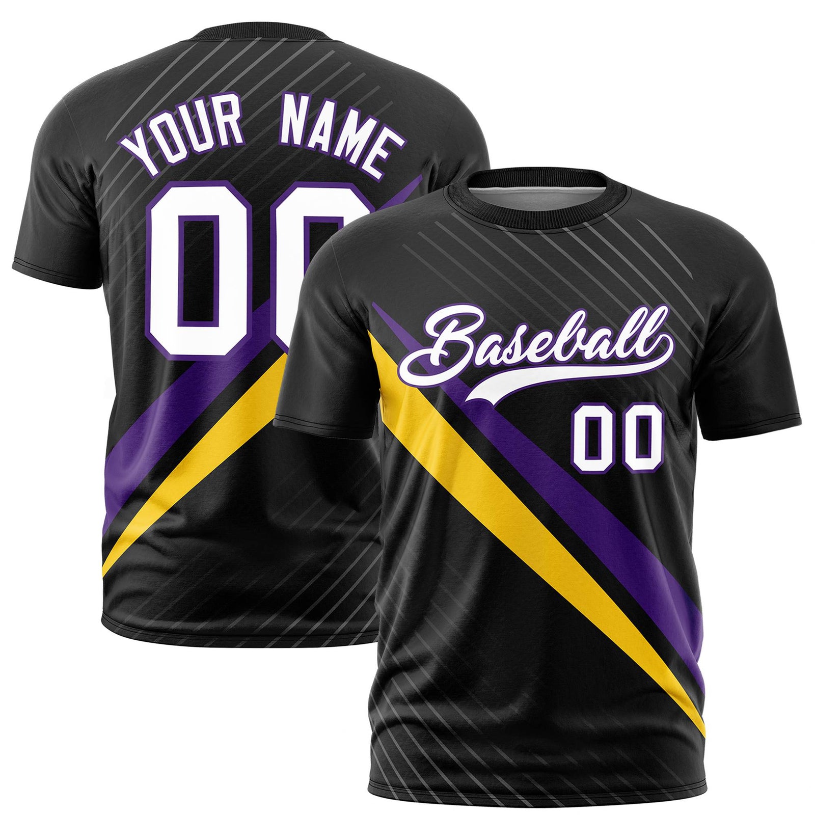 Custom Black Purple-Gold 01 Personalized Slash Pattern Performance T-Shirt
