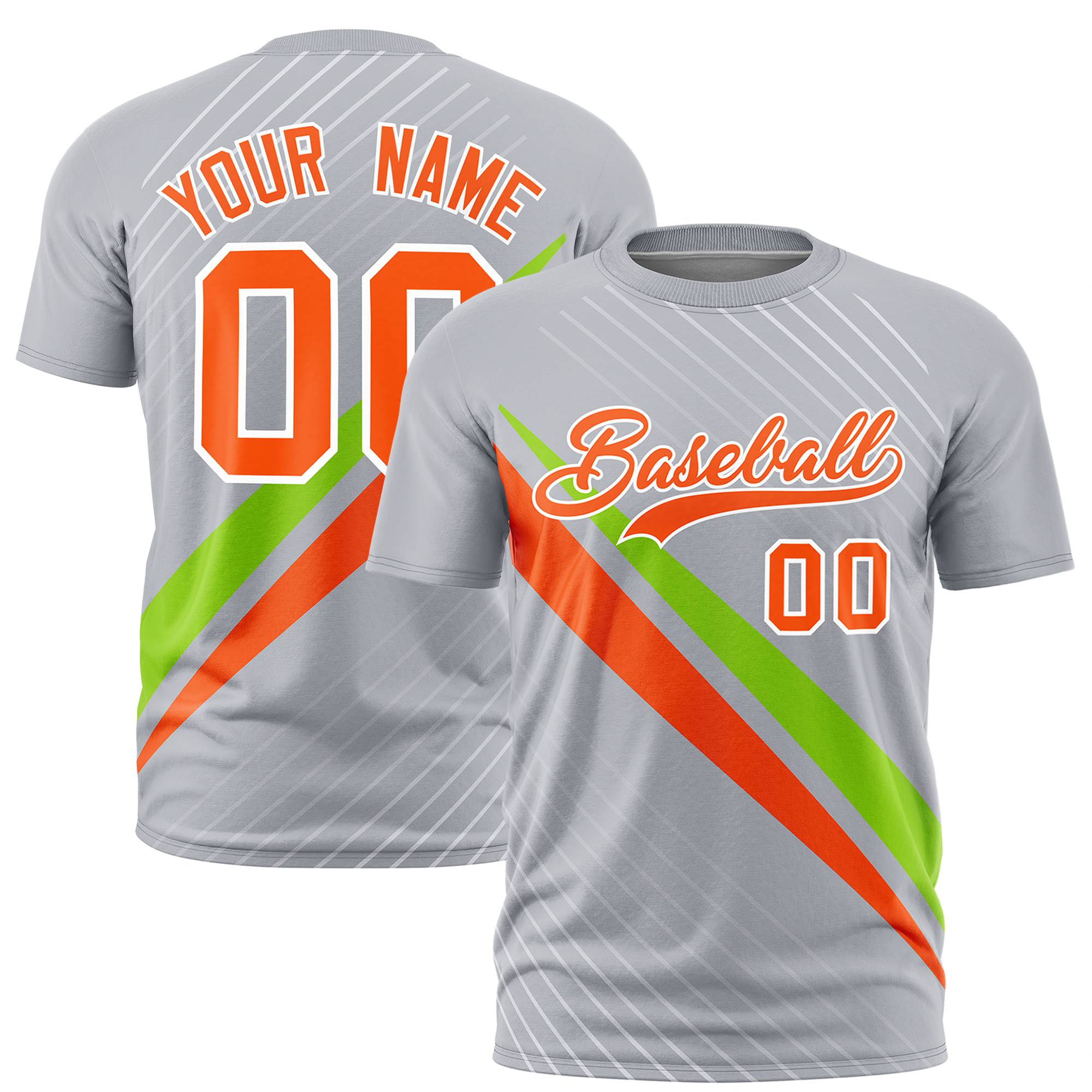 Custom Gray Neon Green-Orange Personalized Slash Pattern Performance T-Shirt