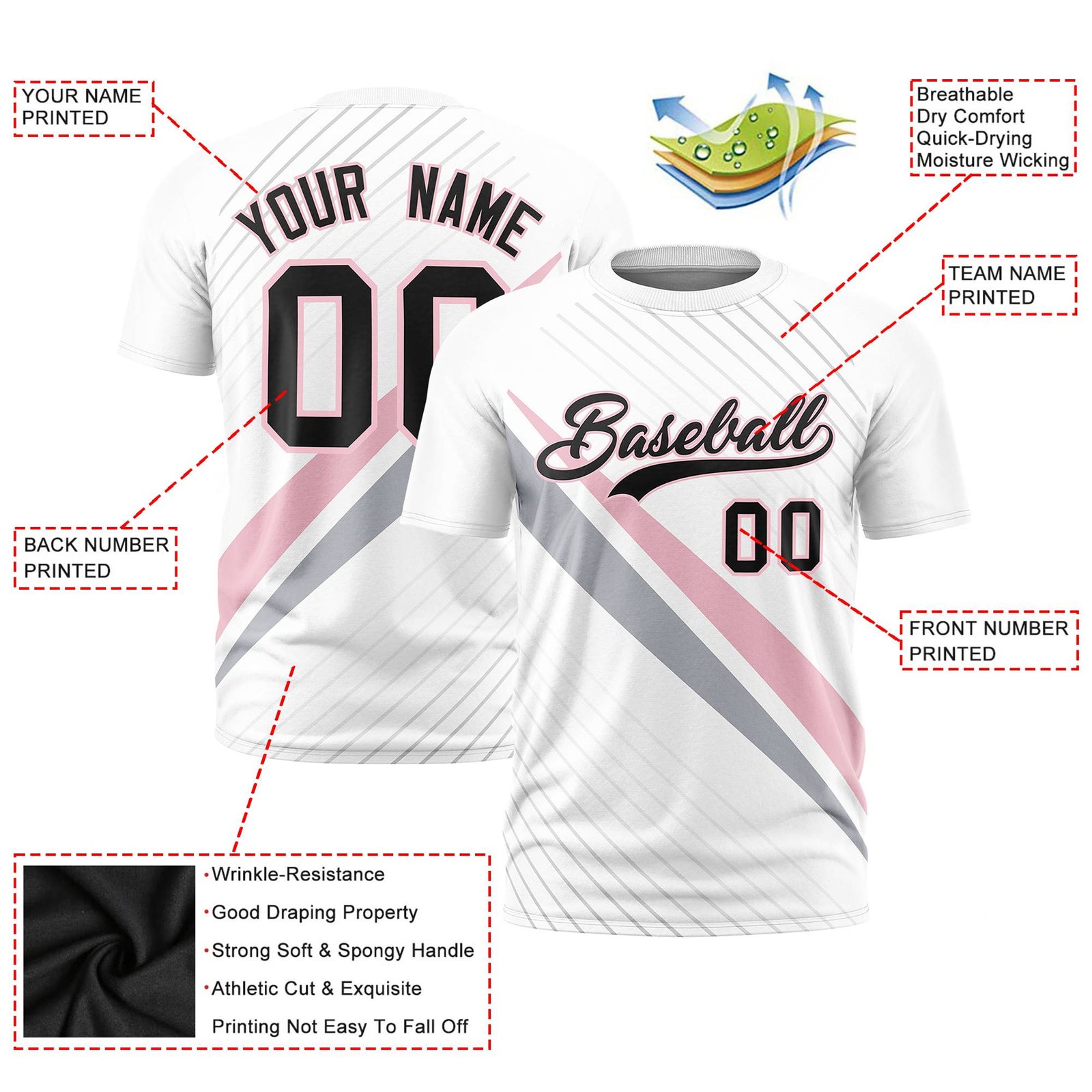 Custom White Light Pink-Gray Personalized Slash Pattern Performance T-Shirt