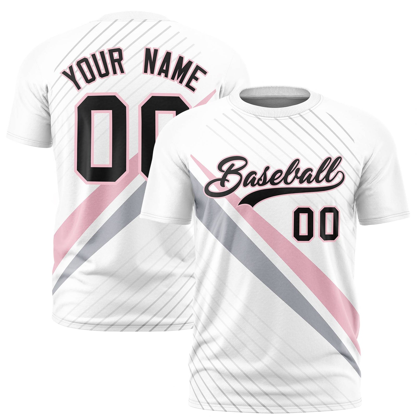 Custom White Light Pink-Gray Personalized Slash Pattern Performance T-Shirt
