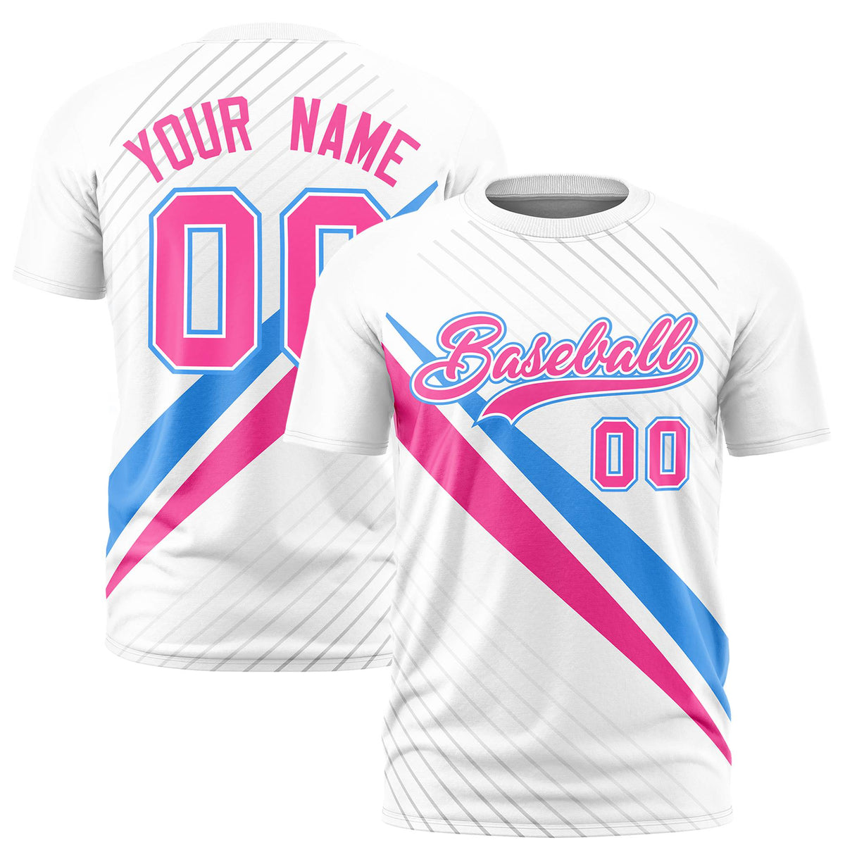 Custom White Powder Blue-Pink Personalized Slash Pattern Performance T-Shirt