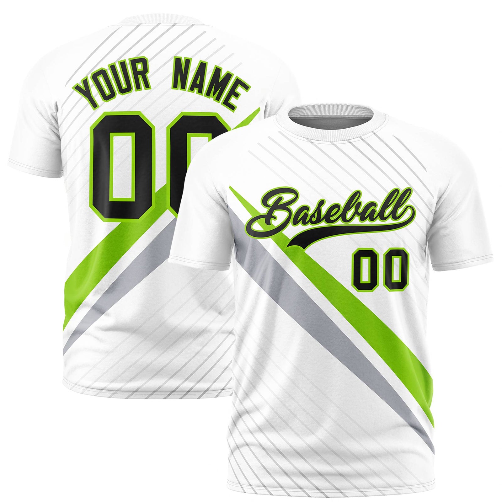 Custom White Neon Green-Gray Personalized Slash Pattern Performance T-Shirt