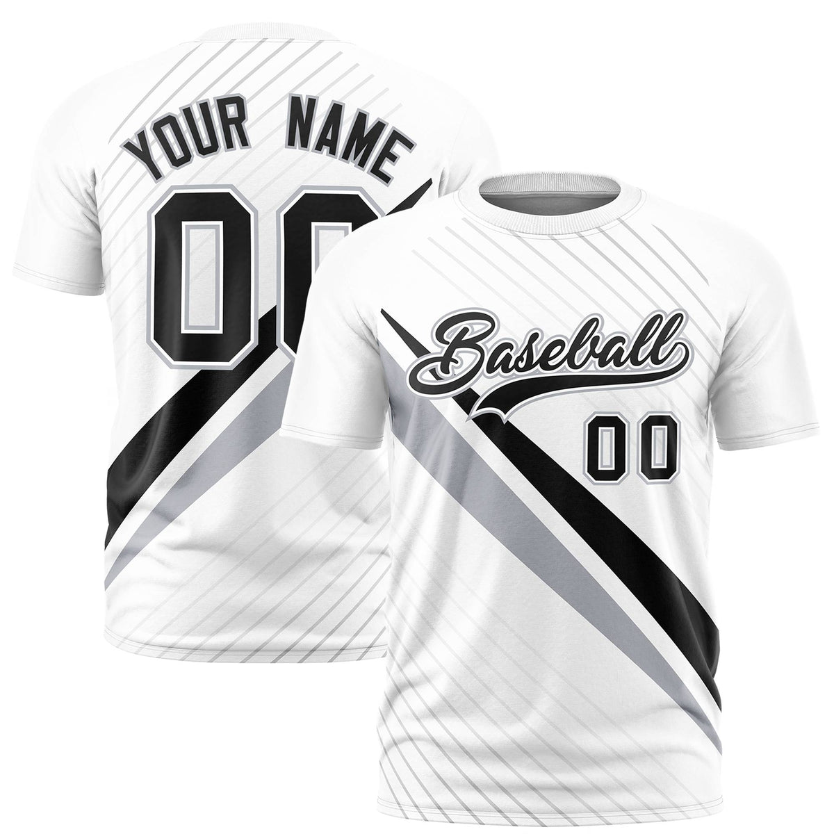 Custom White Black-Gray Personalized Slash Pattern Performance T-Shirt
