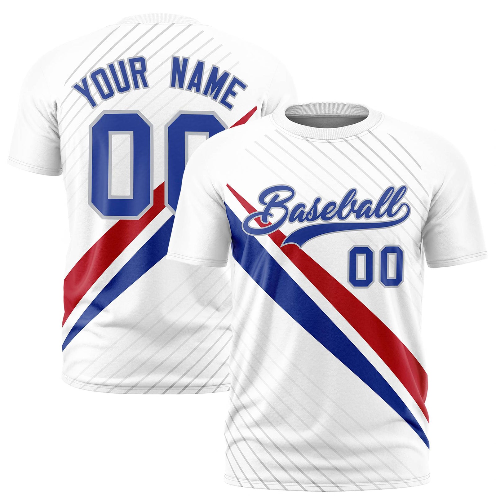 Custom White Red-Royal Blue Personalized Slash Pattern Performance T-Shirt