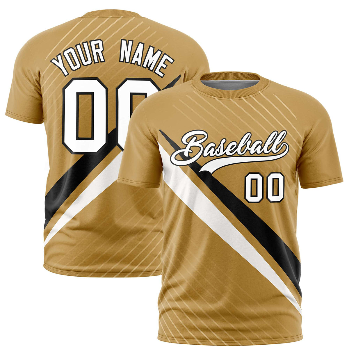 Custom Gold Black-White Personalized Slash Pattern Performance T-Shirt