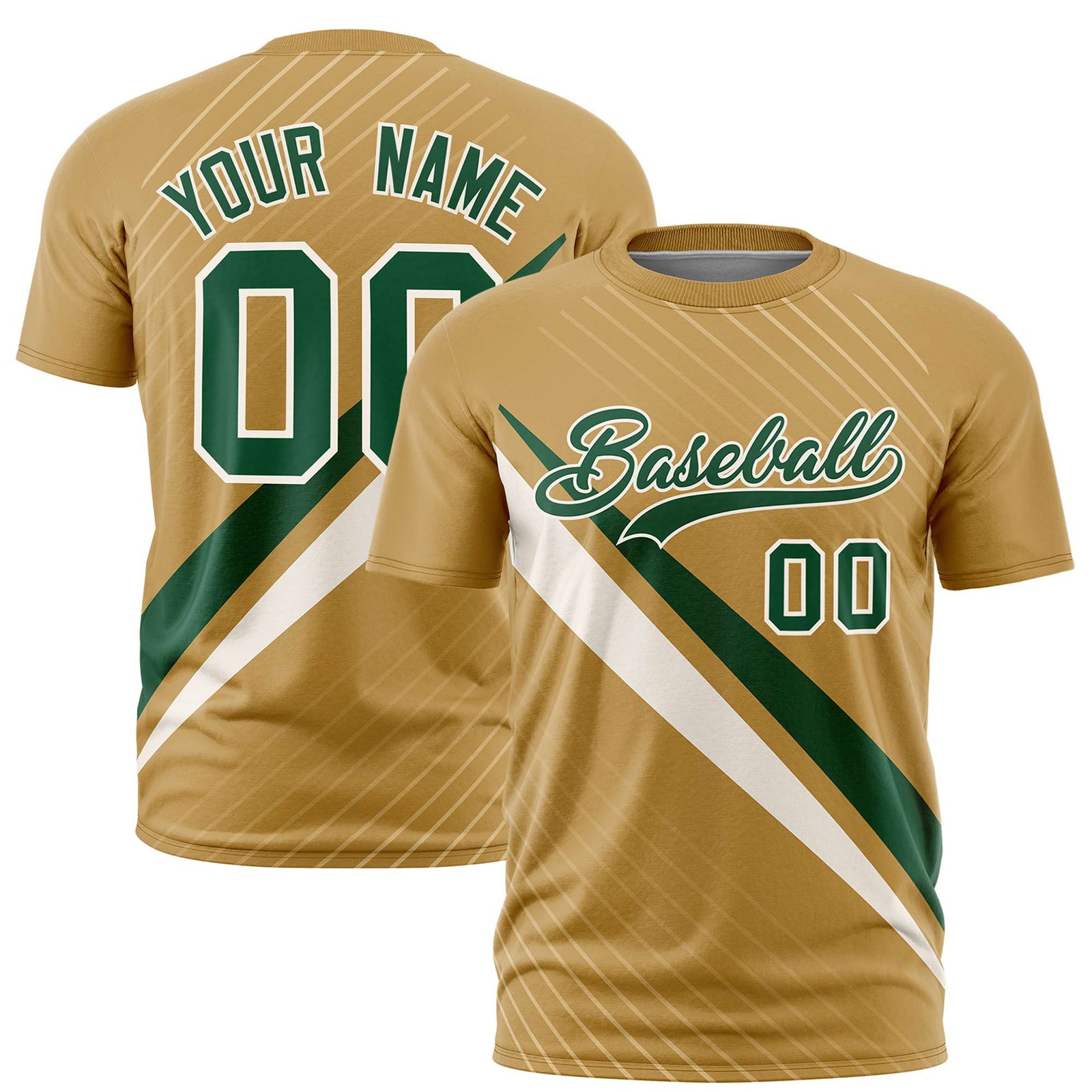 Custom Gold Green-Khaki Personalized Slash Pattern Performance T-Shirt