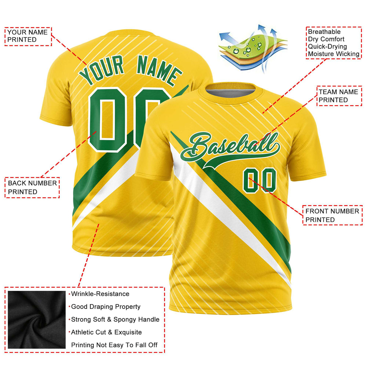 Custom Gold 01-Kelly Green White Personalized Slash Pattern Performance T-Shirt