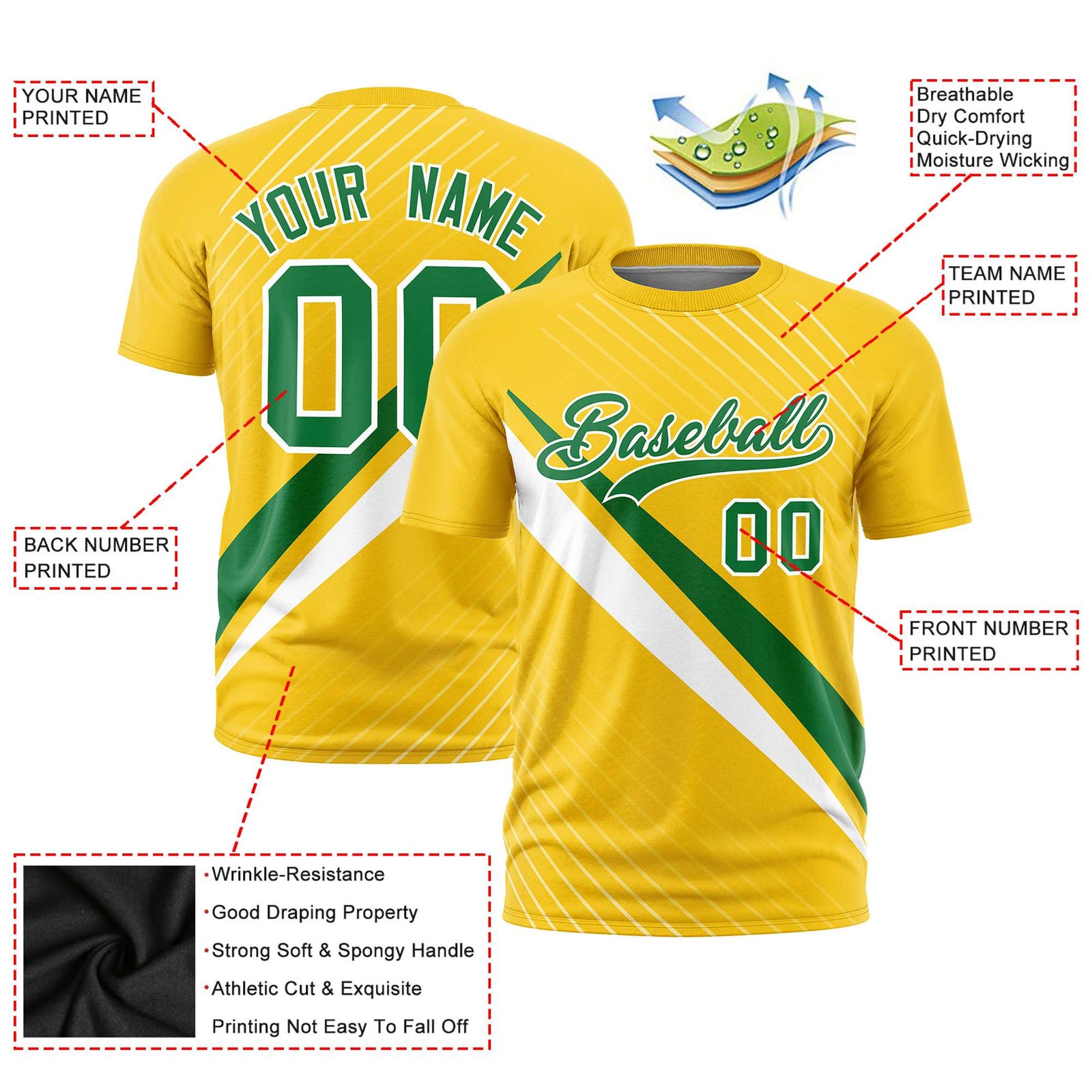 Custom Gold 01-Kelly Green White Personalized Slash Pattern Performance T-Shirt