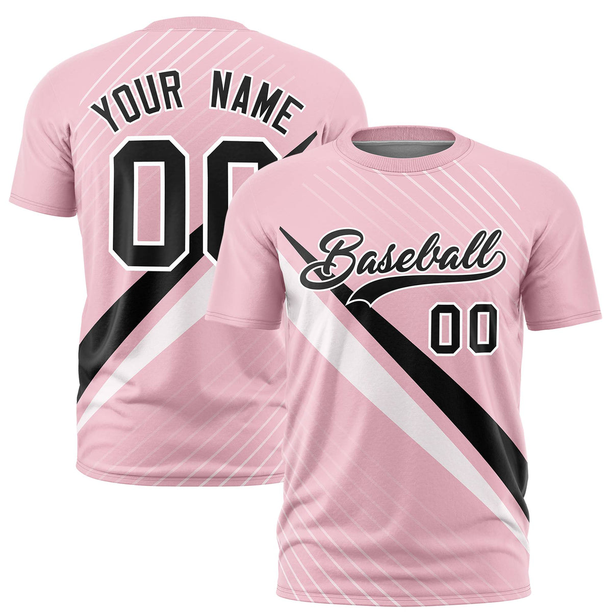 Custom Light Pink-Black White Personalized Slash Pattern Performance T-Shirt