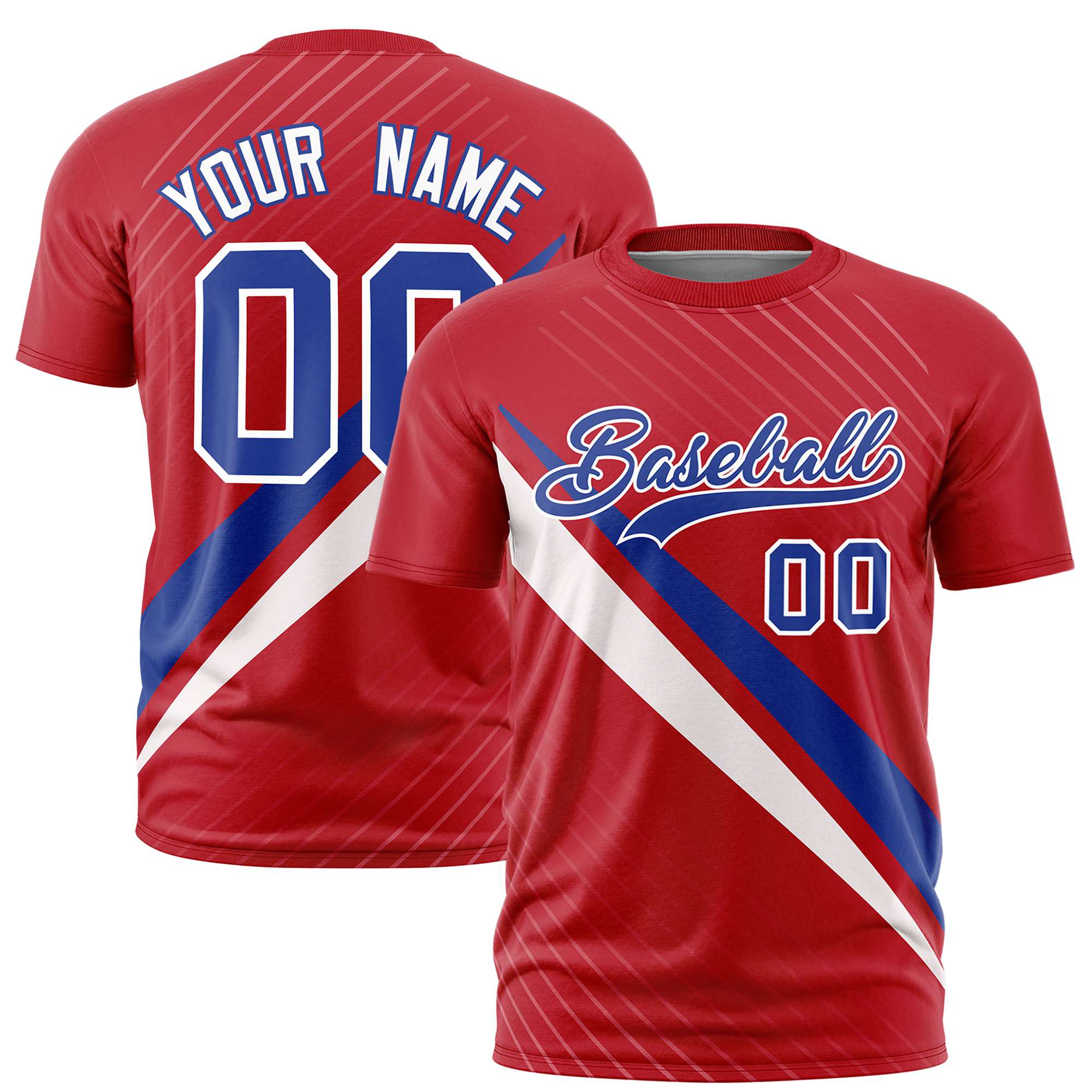 Custom Red Royal Blue-White Personalized Slash Pattern Performance T-Shirt