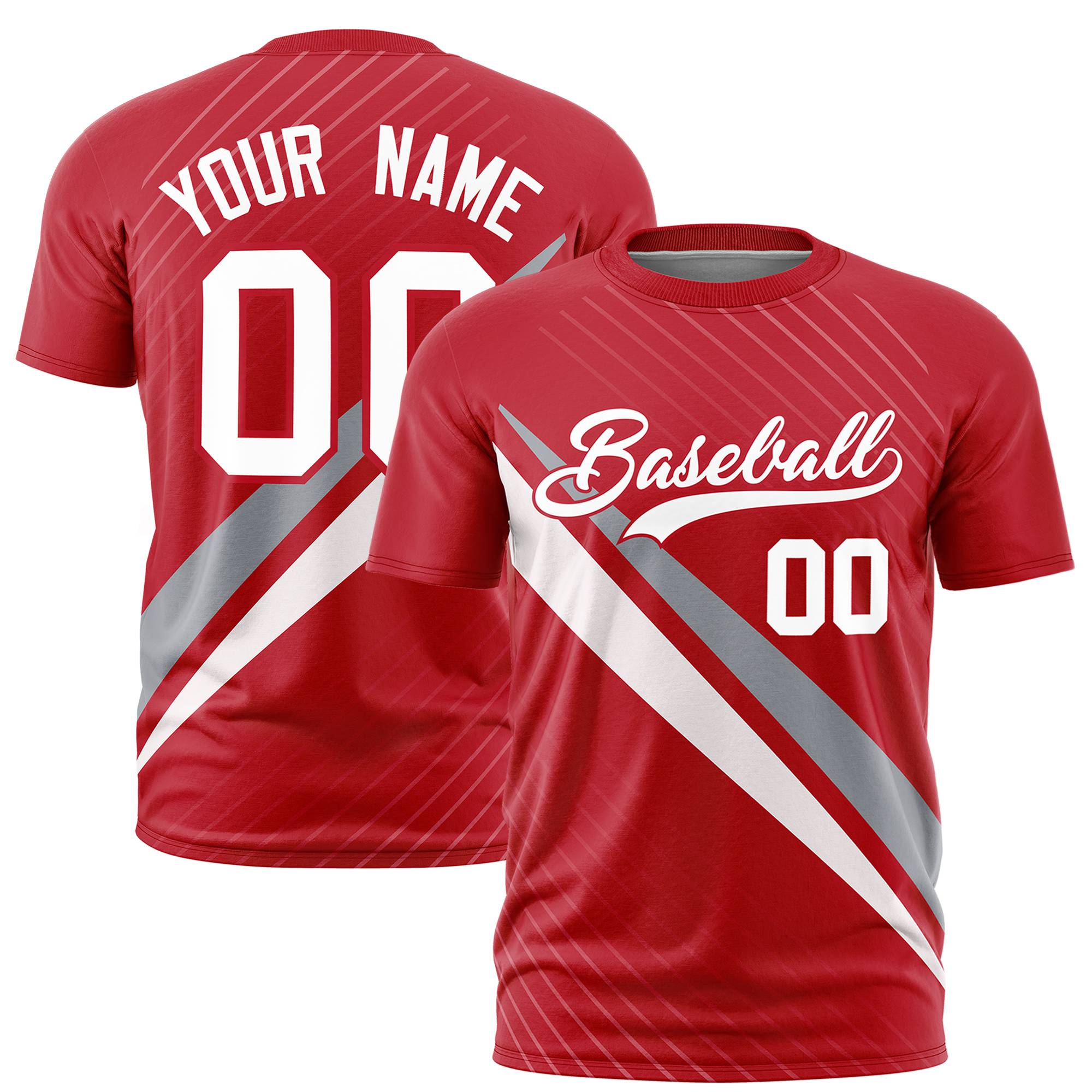 Custom Red Gray-White Personalized Slash Pattern Performance T-Shirt