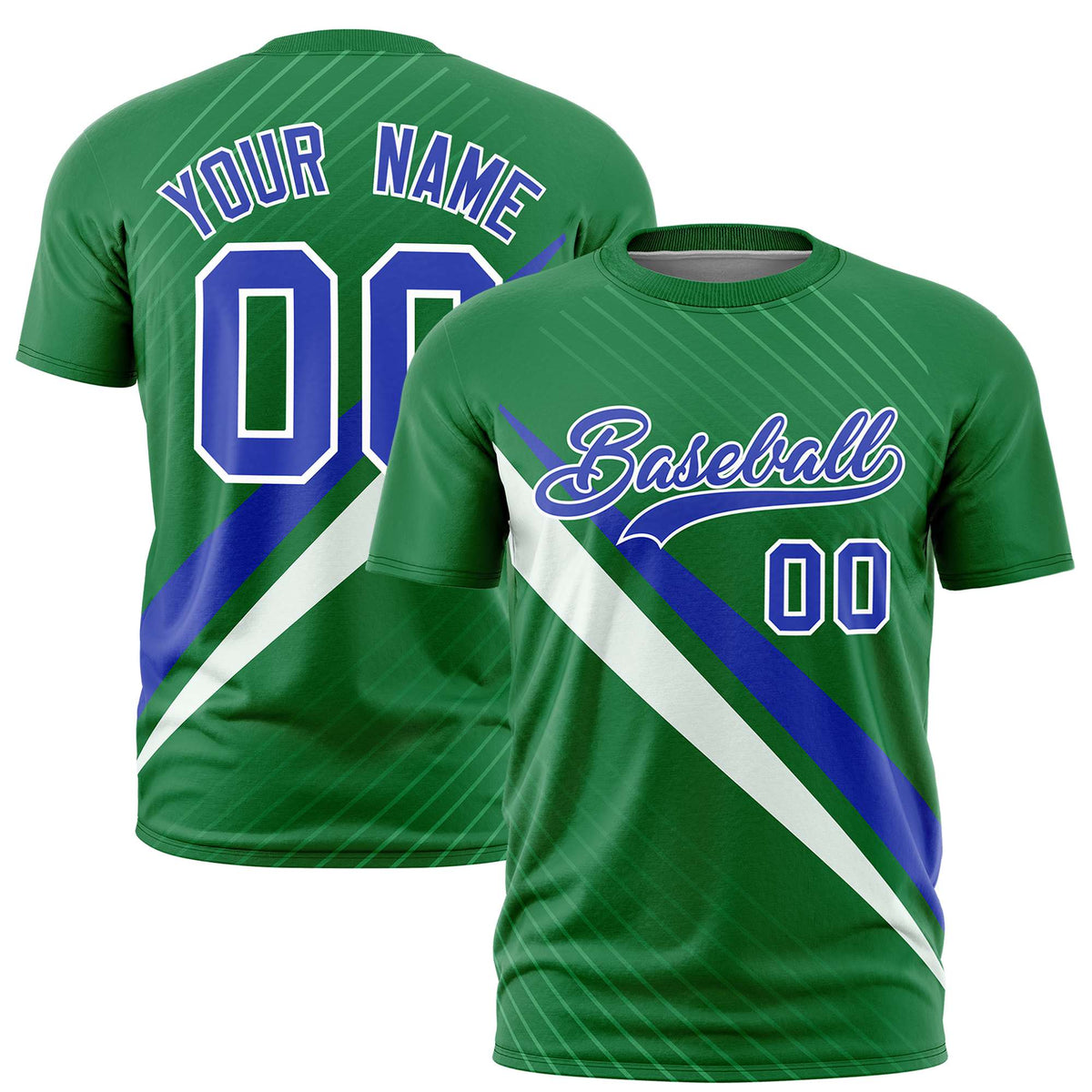 Custom Kelly Green-Royal Blue White Personalized Slash Pattern Performance T-Shirt