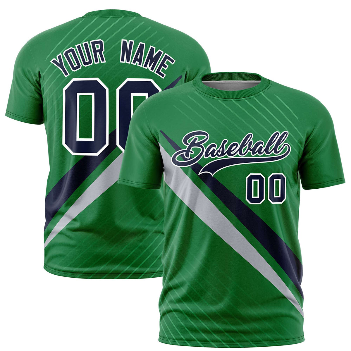 Custom Kelly Green-Royal Blue Gray Personalized Slash Pattern Performance T-Shirt