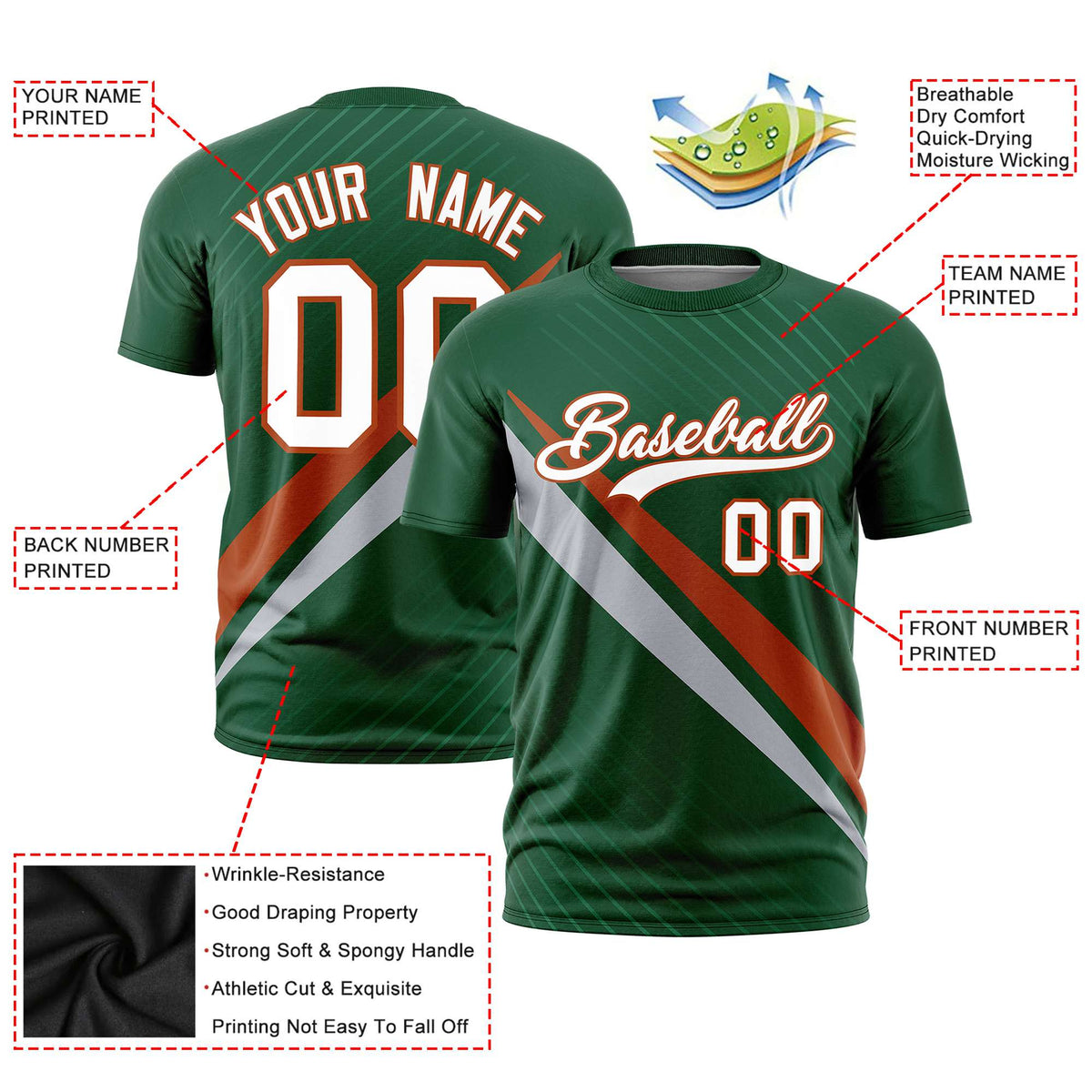 Custom Green Texas Orange-Gray Personalized Slash Pattern Performance T-Shirt