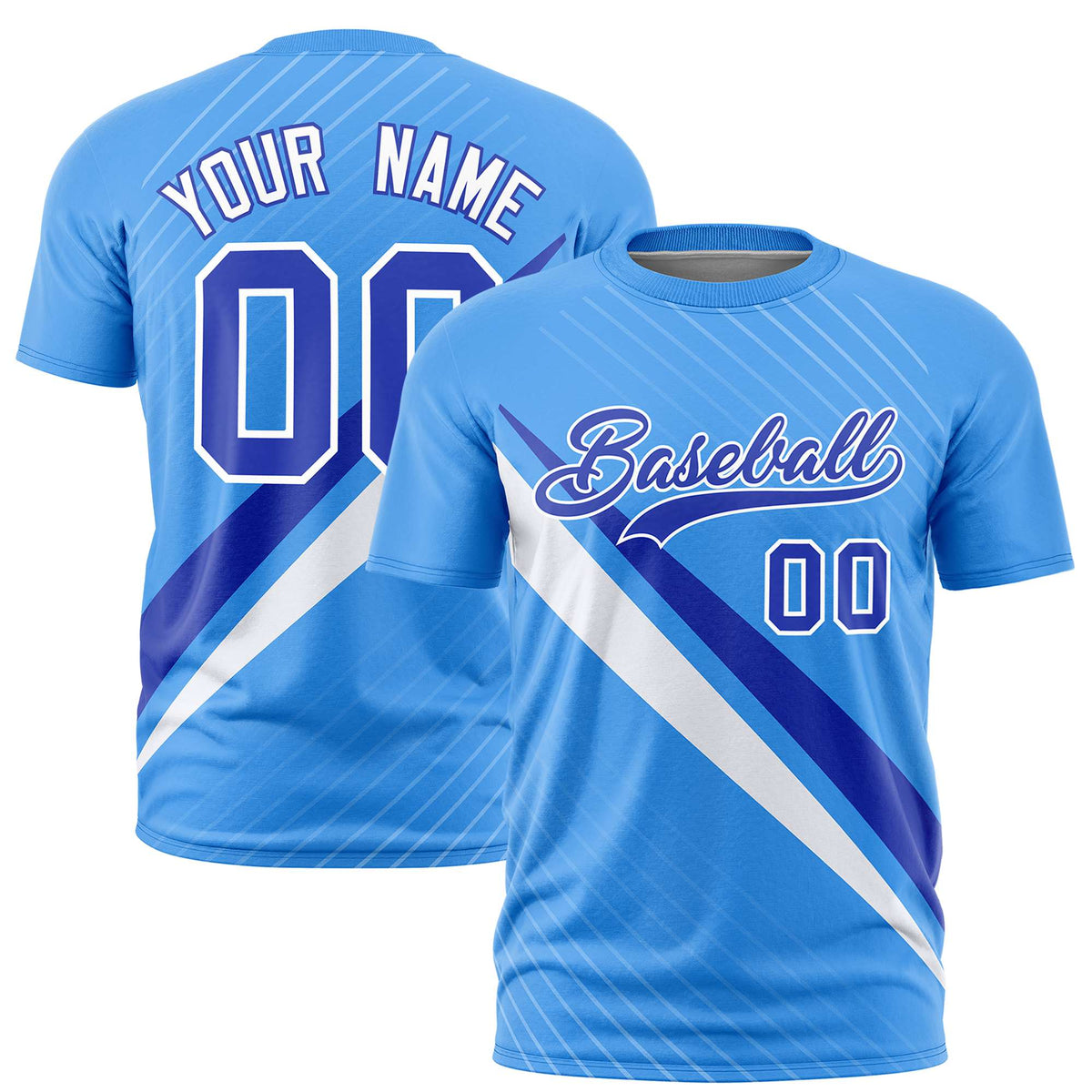 Custom Powder Blue-Royal Blue White Personalized Slash Pattern Performance T-Shirt