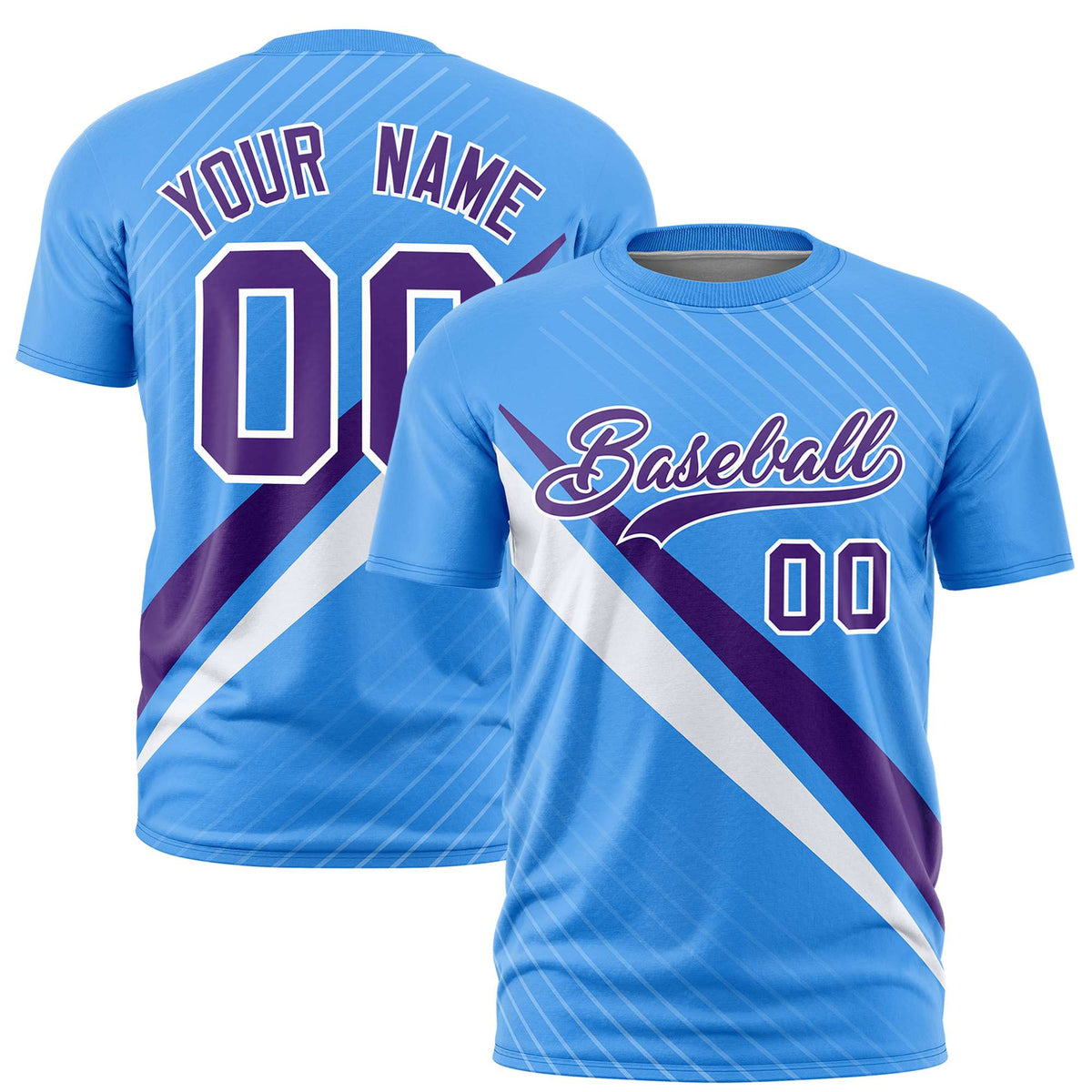 Custom Powder Blue-Purple White Personalized Slash Pattern Performance T-Shirt