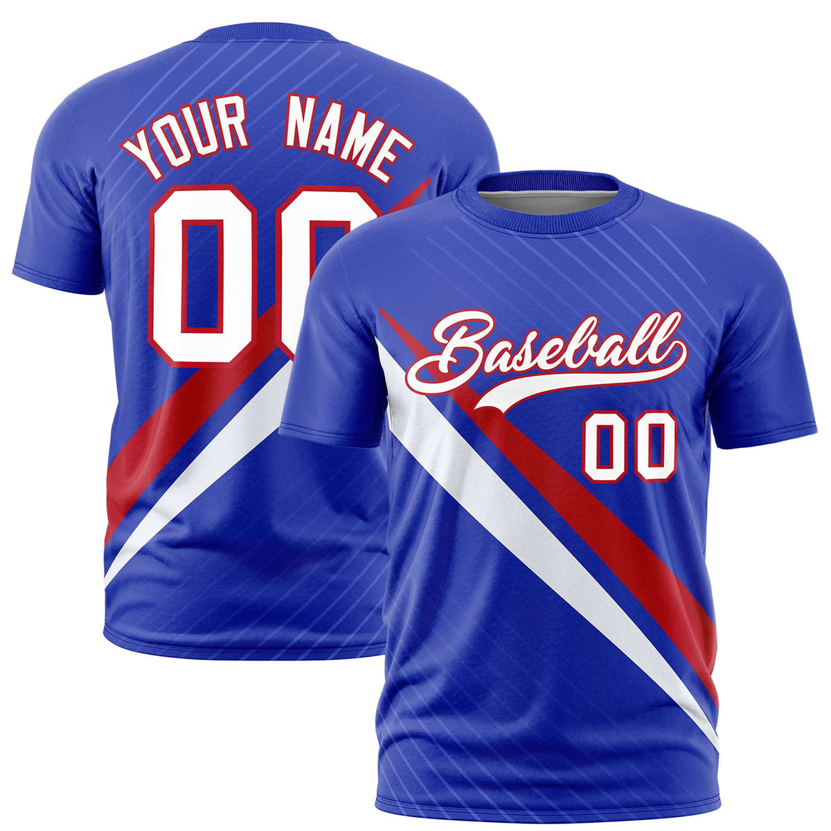 Custom Royal Blue-Red White Personalized Slash Pattern Performance T-Shirt