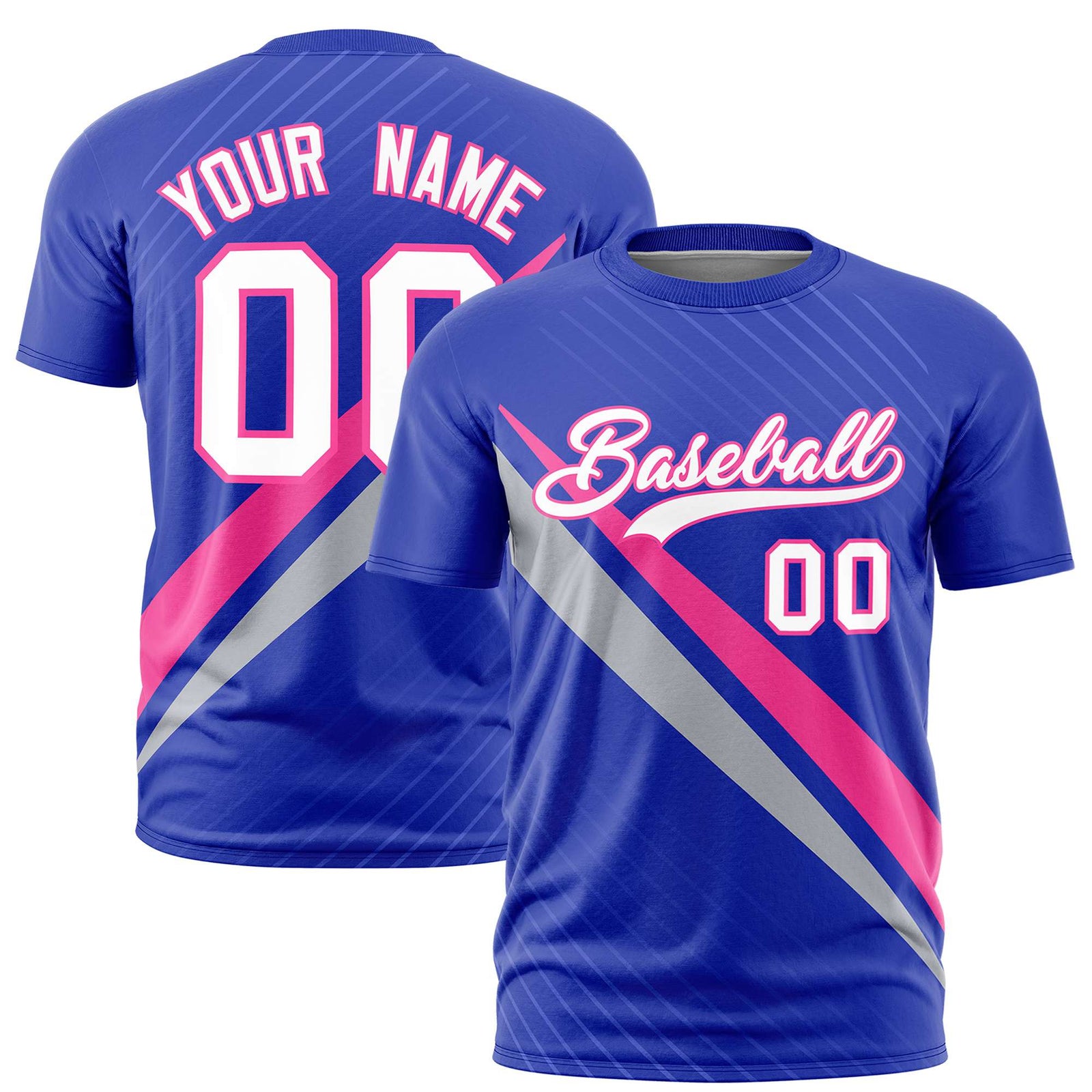 Custom Royal Blue-Pink Gray Personalized Slash Pattern Performance T-Shirt