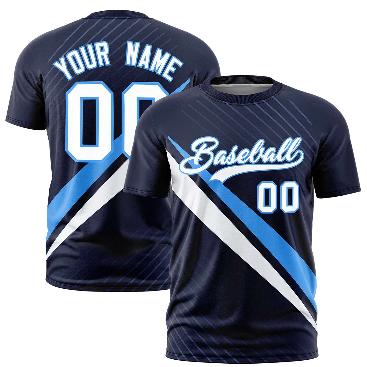 Custom Navy Powder Blue-White Personalized Slash Pattern Performance T-Shirt