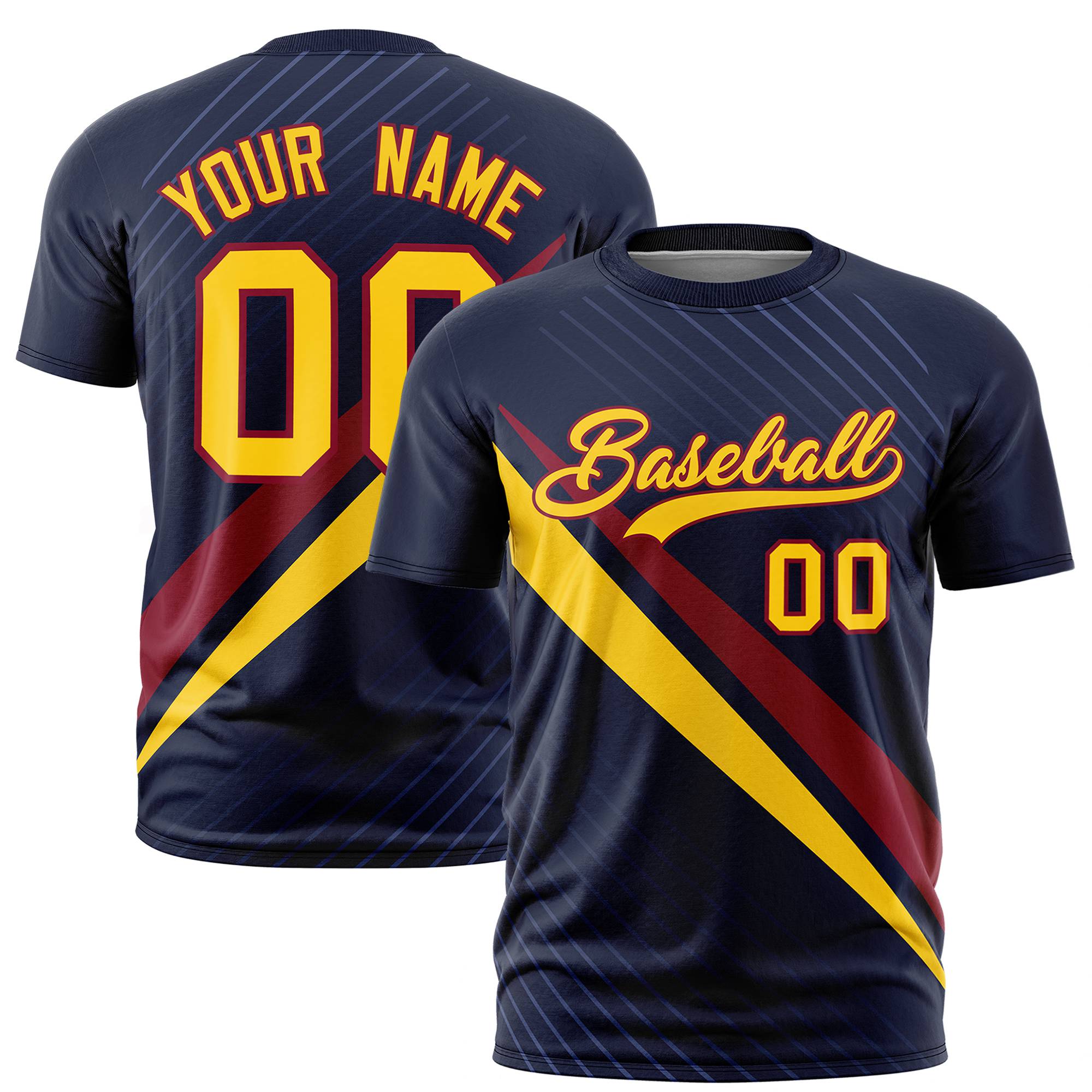 Custom Navy Crimson-Gold 01 Personalized Slash Pattern Performance T-Shirt