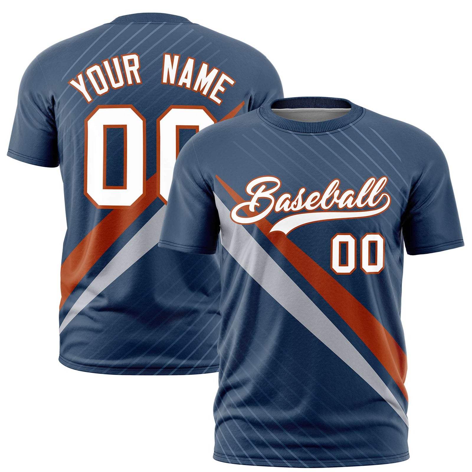 Custom Midnight Blue-Texas Orange Gray Personalized Slash Pattern Performance T-Shirt