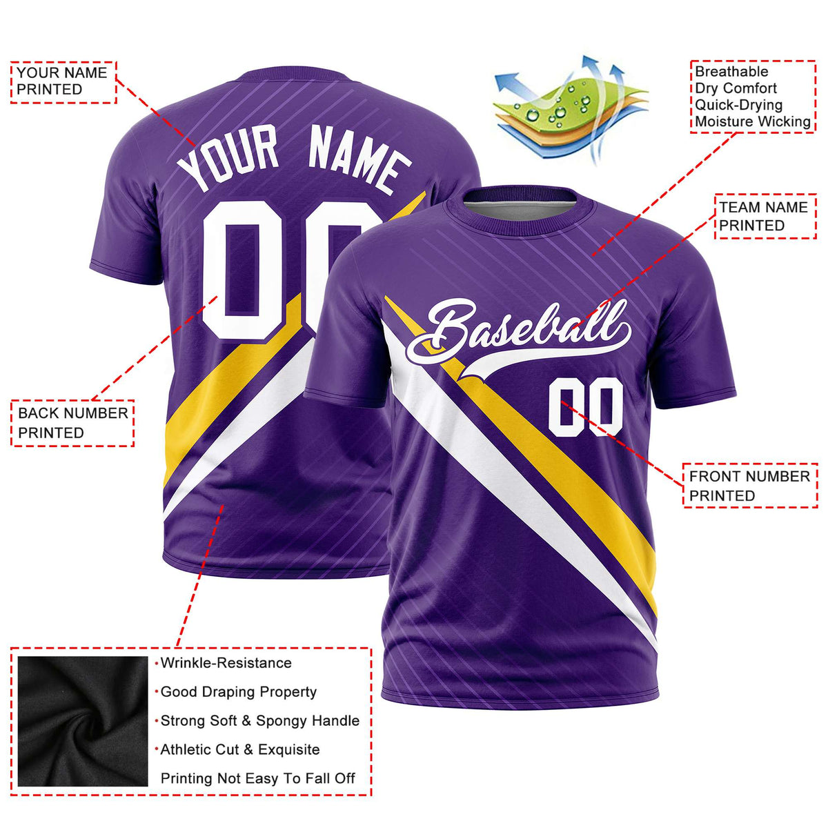 Custom Purple Gold 01-White Personalized Slash Pattern Performance T-Shirt