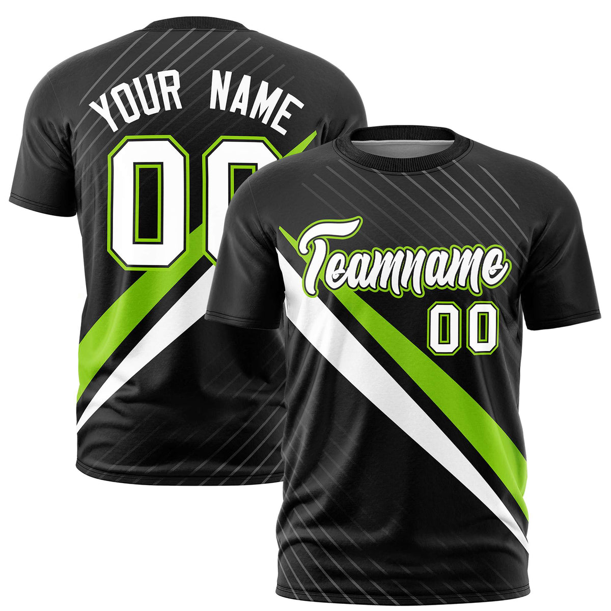 Custom Black Neon Green-White Personalized Slash Pattern Performance T-Shirt