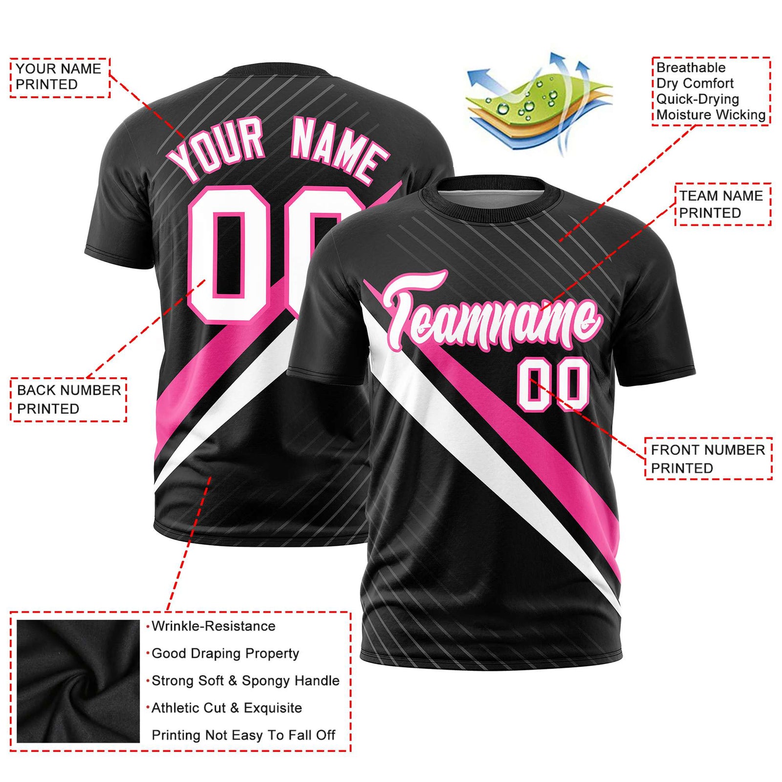 Custom Black Pink-White Personalized Slash Pattern Performance T-Shirt