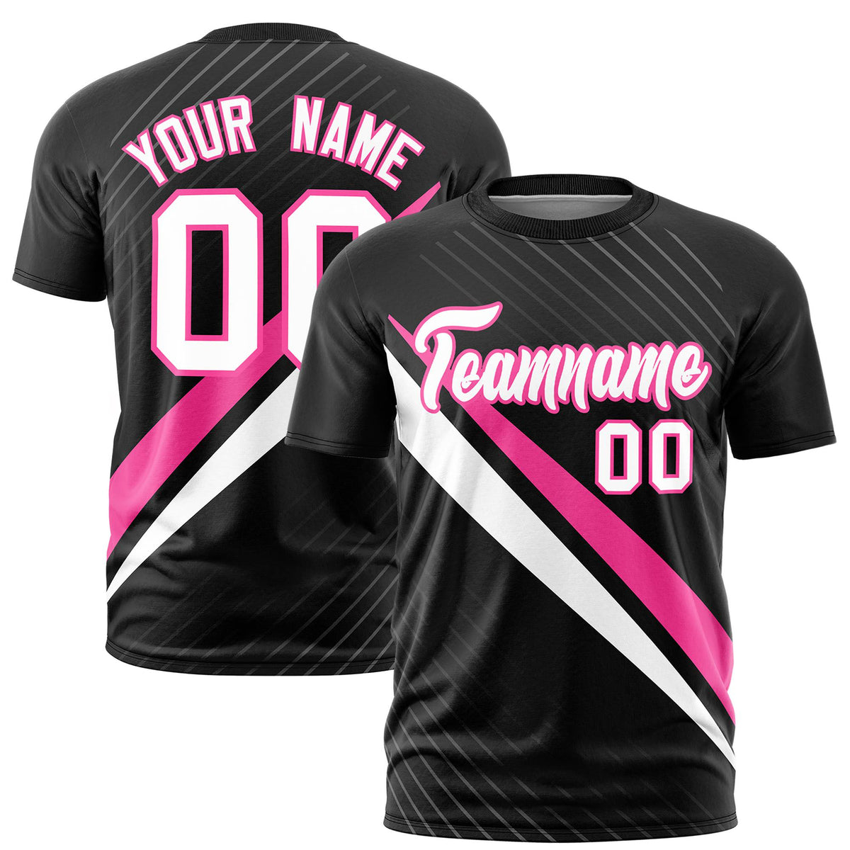 Custom Black Pink-White Personalized Slash Pattern Performance T-Shirt