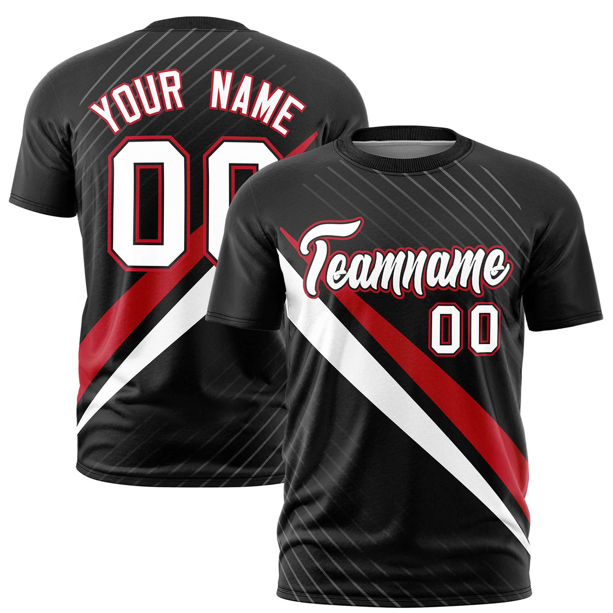 Custom Black Red-White Personalized Slash Pattern Performance T-Shirt