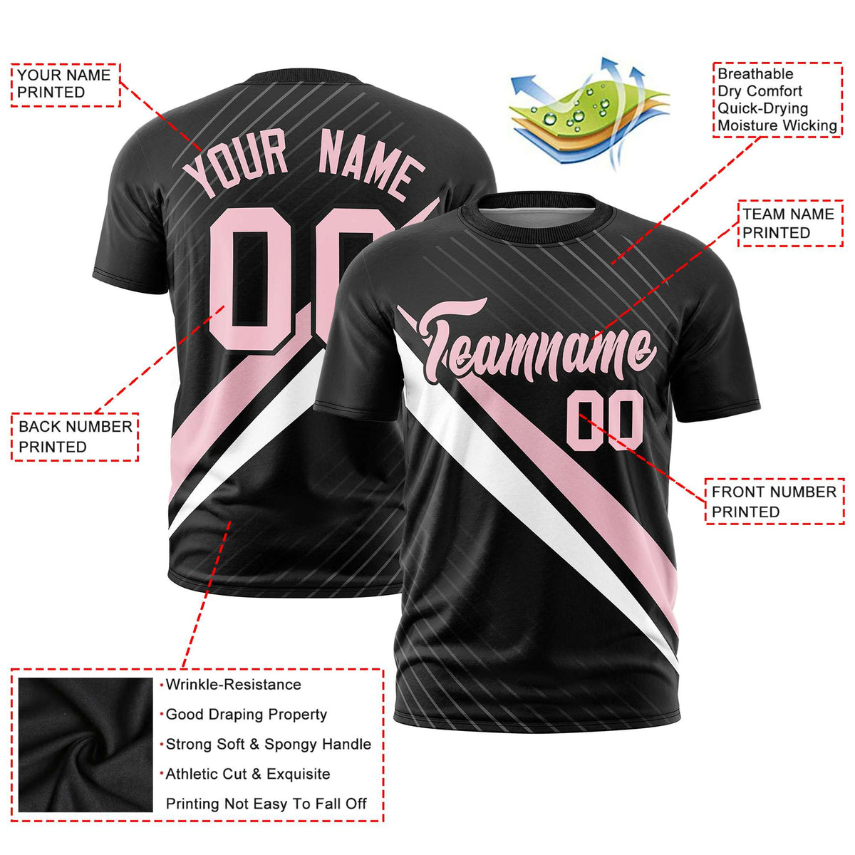 Custom Black Light Pink-White Personalized Slash Pattern Performance T-Shirt