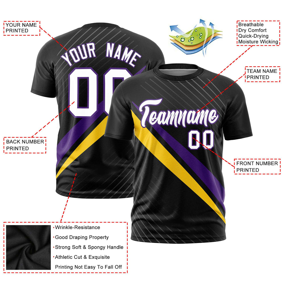 Custom Black Purple-Gold 01 Personalized Slash Pattern Performance T-Shirt