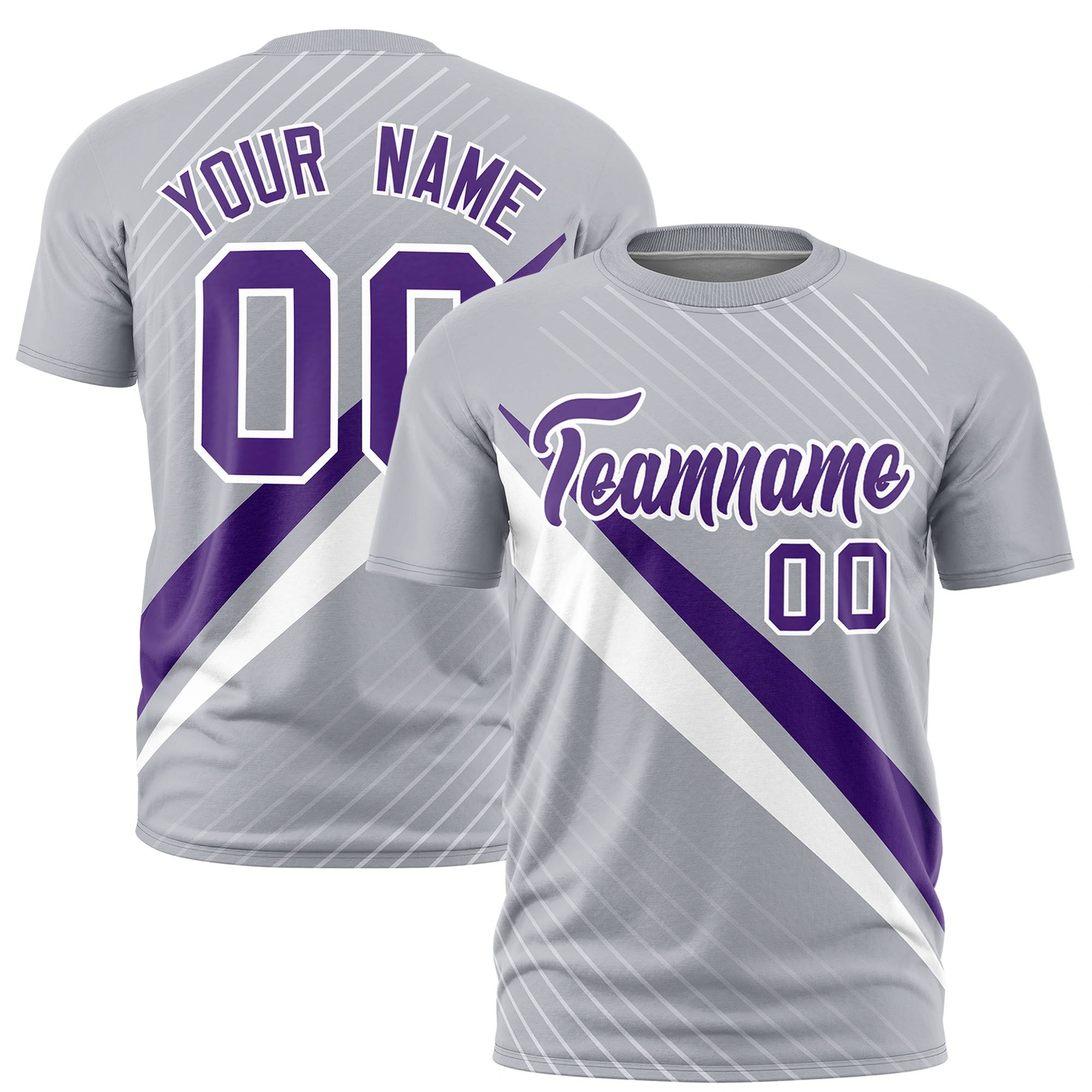 Custom Gray Purple-White Personalized Slash Pattern Performance T-Shirt