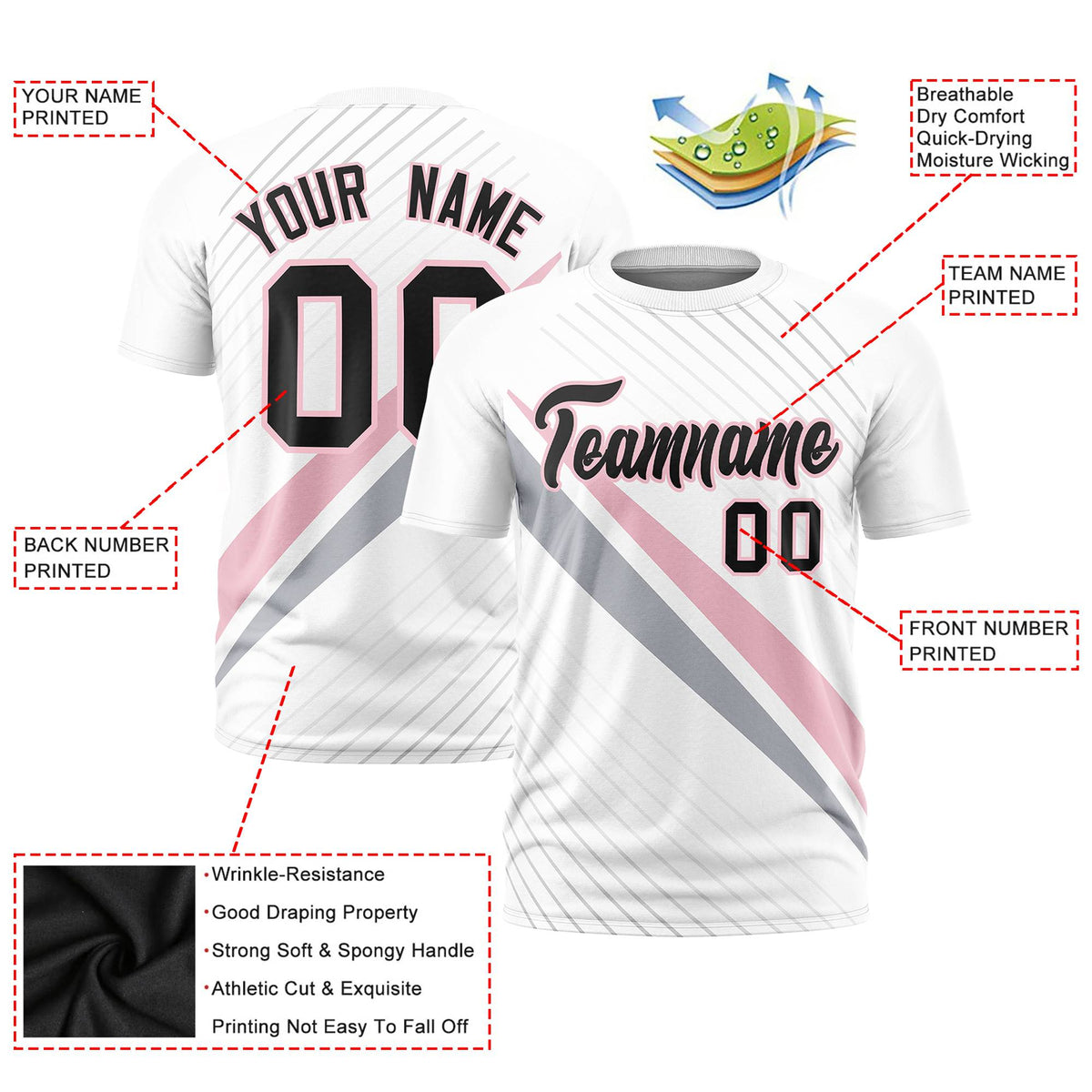 Custom White Light Pink-Gray Personalized Slash Pattern Performance T-Shirt