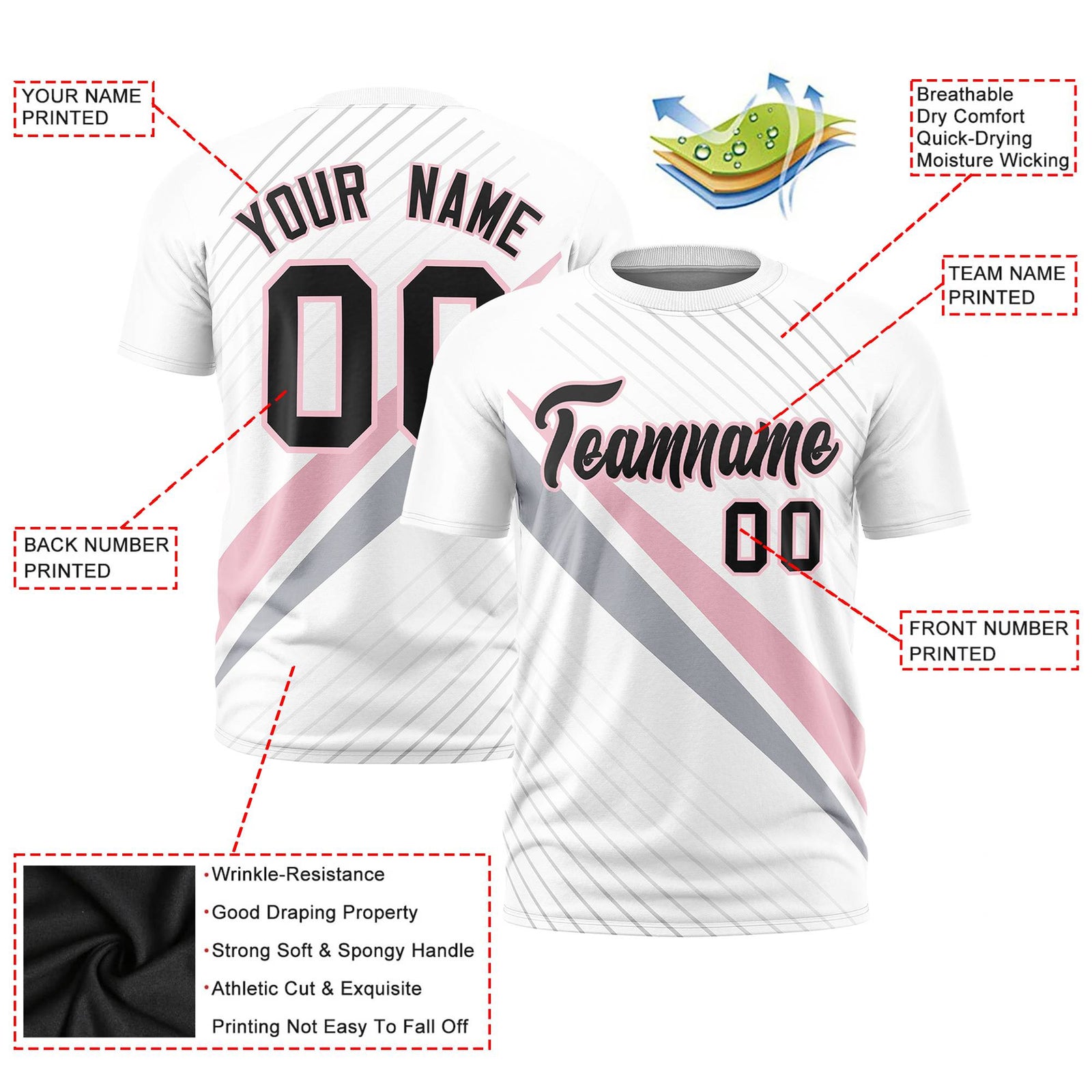 Custom White Light Pink-Gray Personalized Slash Pattern Performance T-Shirt